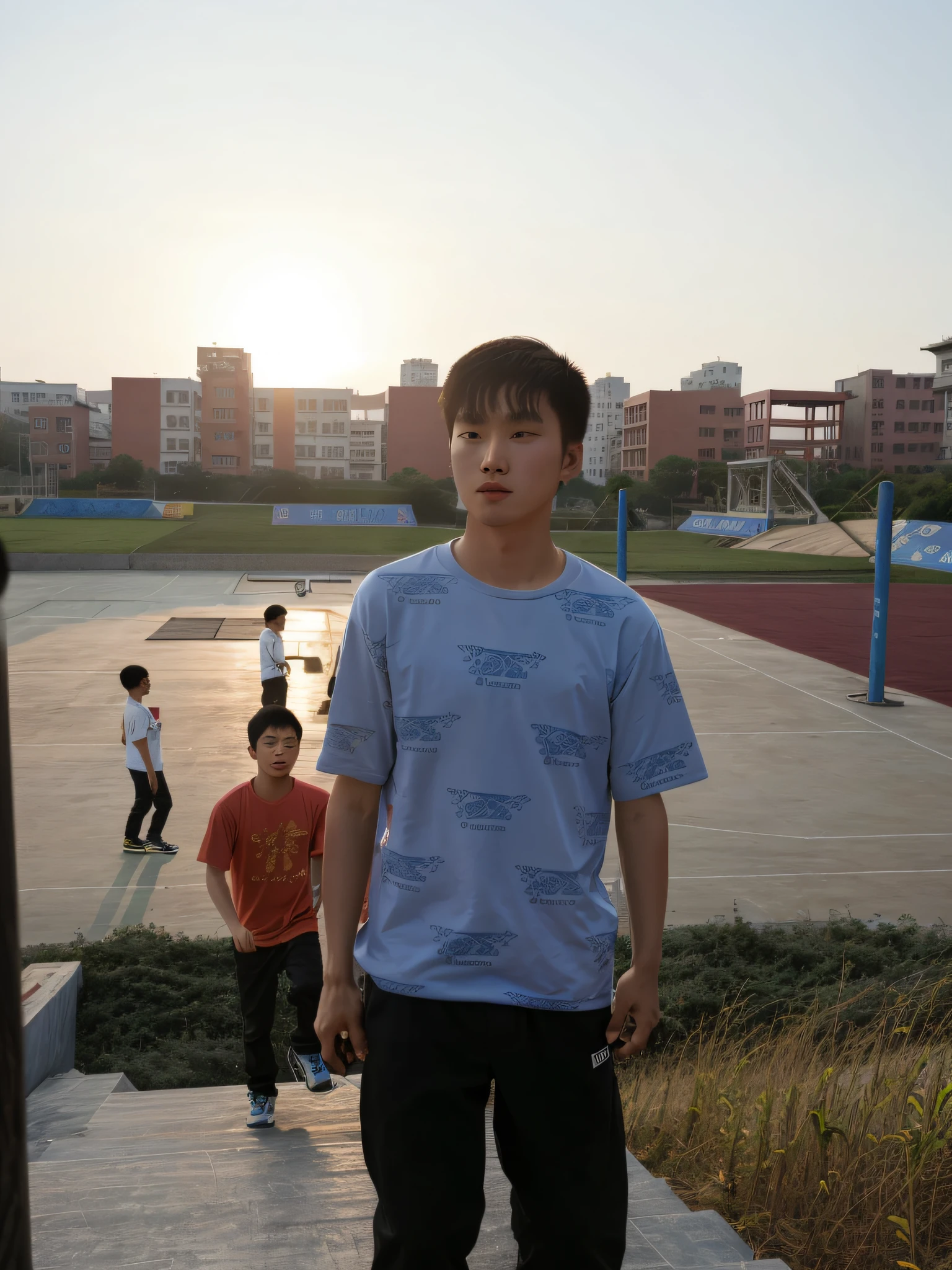 Skateboard ramp for young people，Lin Wenjun, Chen Xintong, Jin Yiwei, Chen Zezhou Yihao, cleaning Xue and Sun Xiaoguang, sunset afternoon light，Zhang Xiaofan Li Zixin，Bian Jingzhao, Zhang Pengzhen, Huang Huifeng