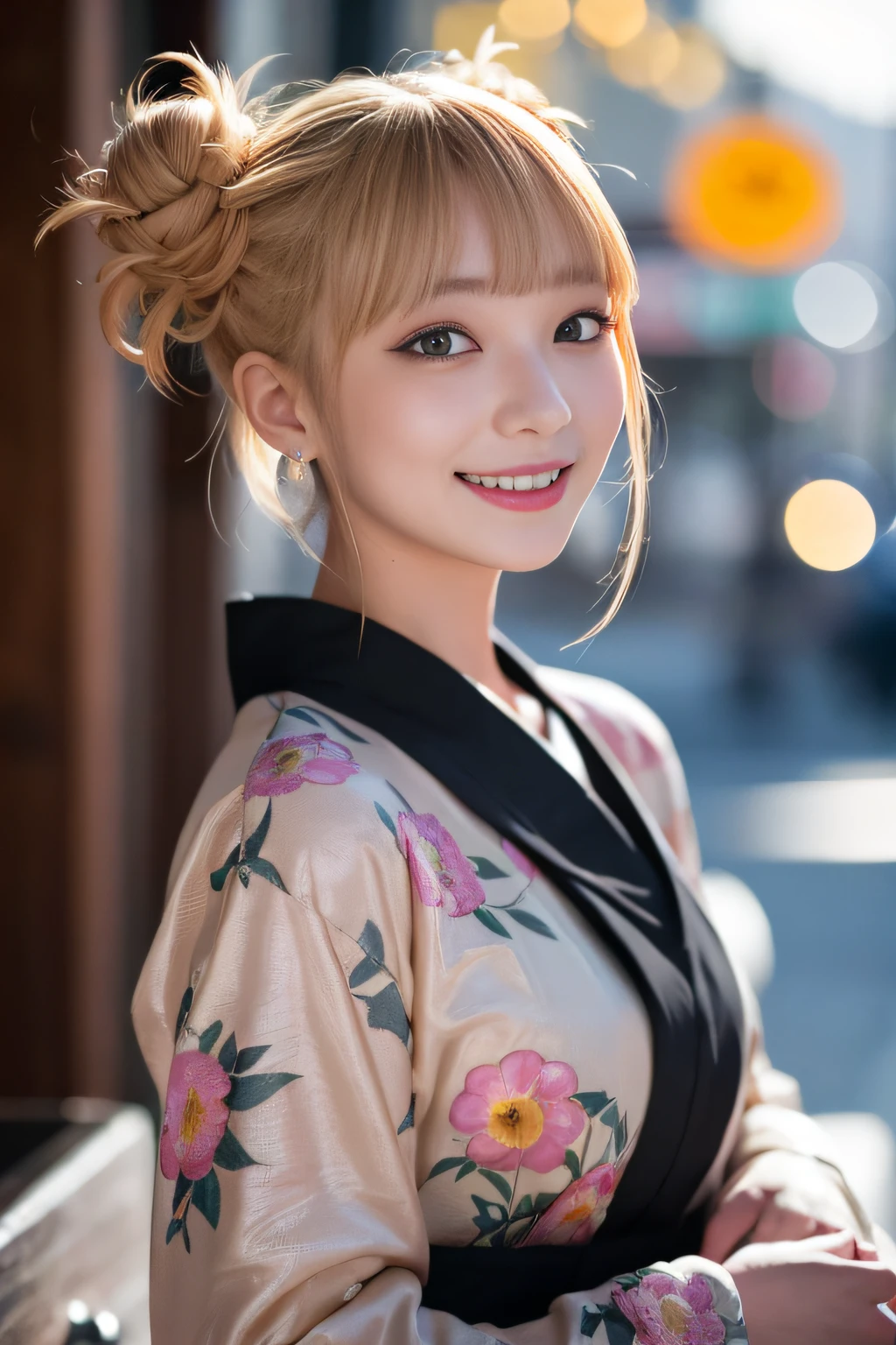 （（a blond、Himiko Toga、very dark lipgloss、Pure black lipstick、So many eyelashes、Pure black eyeshadow、Patsun、Twin-tailed、Bun head、tthin eyebrows、Crazy smile、red blush、double tooth、Yellow Colorcon、Flashy yukata、Flashy kimono））、、NSFW、8k、RAW Photography:1.2、（top-quality:1.4、hight resolution:1.4、​masterpiece:1.4）、Best Illustration、hyper realisitic:1.4、1girl、realisitic、The ultra-detailliert、Photorealsitic:1.4、incredibly absurdness、ulzzang -6500-v1.1:0.33、beautiful_mistake-6500:0.66、PureErosFace_v1:0.5、a closeup、Floating hair、Soft light、Cinema Lights、Film Grain、full bodyesbian、depth of fields、blurry backround、bokeh dof:1.4、eyes focus、pov、85mmレンズ、F/1.4、professionally lit、lensflare、Luminous particles:0.6、Professional Writing、portlate:0.6、Photon Mapping、Radio City、physically-based renderingt、Transparency、a japanese girl、sexual excitement:1.5、lifelike face、Realistic body、real looking skin、huge-breasted:1.3、well-styled、camel's toe、light skinned:1.1、（Floating Hair NovaFrog Style、Hairstyles tailored to Japan trends in 2023、A dark-haired、cute little:1.5）