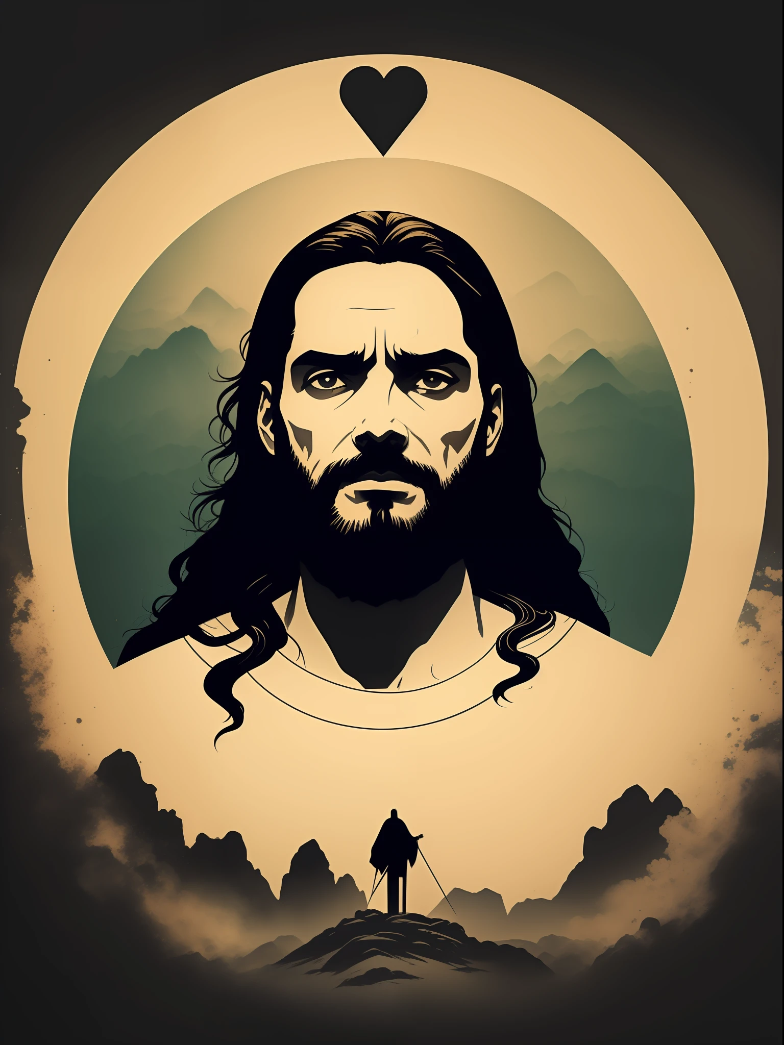 jesus na cruz, arte da camiseta, 2D, ((fundo preto: 1, 5)), vetor, cores vivas, obra-prima, melhor qualidade, detalhes intrincados, perfect symmetrical face, detalhes realistas, gothic theme, luz de aro, luar, cinematic shading, Greg Rutkowisk