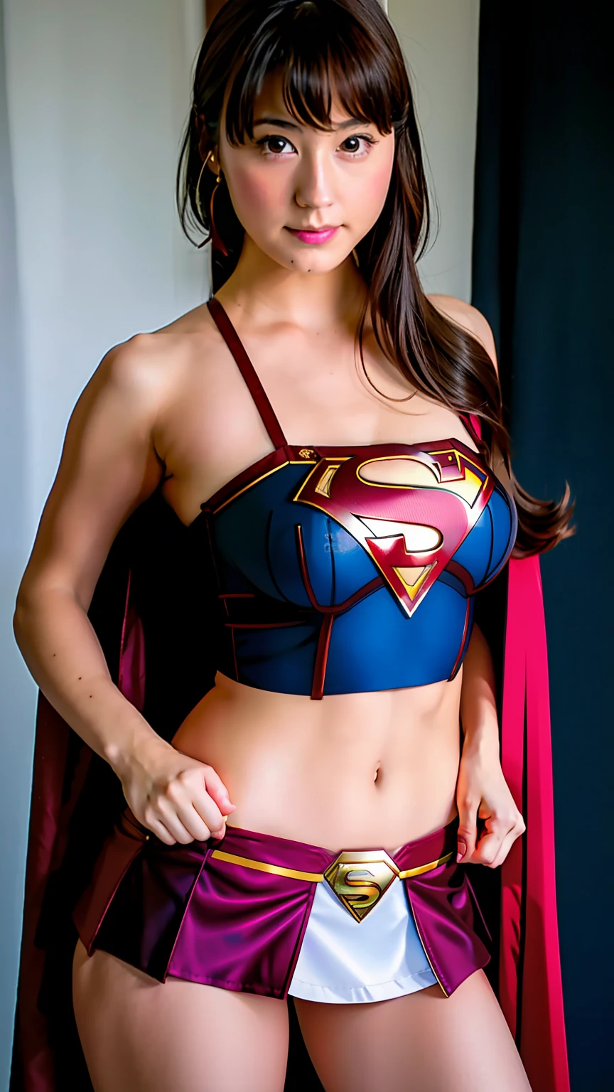 Beautiful ponytail、Beautuful Women、beautiful thigh、Beautiful belly button、Beautiful bronze hair、Japan 18 year old beautiful woman、Pinch and lift the hem of the skirt、Beautiful panties、I can see the white panties、Beautiful Kasumi Arimura、Woman in Superman costume on city street, super girl, Gal Gadot as Supergirl, amouranth as a super villain, Emma Watson as Supergirl, super-hero girl, superheroine costume, realistic cosplay, anime visual of supergirl, professional cosplay, full-cosplay, The ultra -The high-definition, Superhero Bodies, up close shot, publicity cosplay