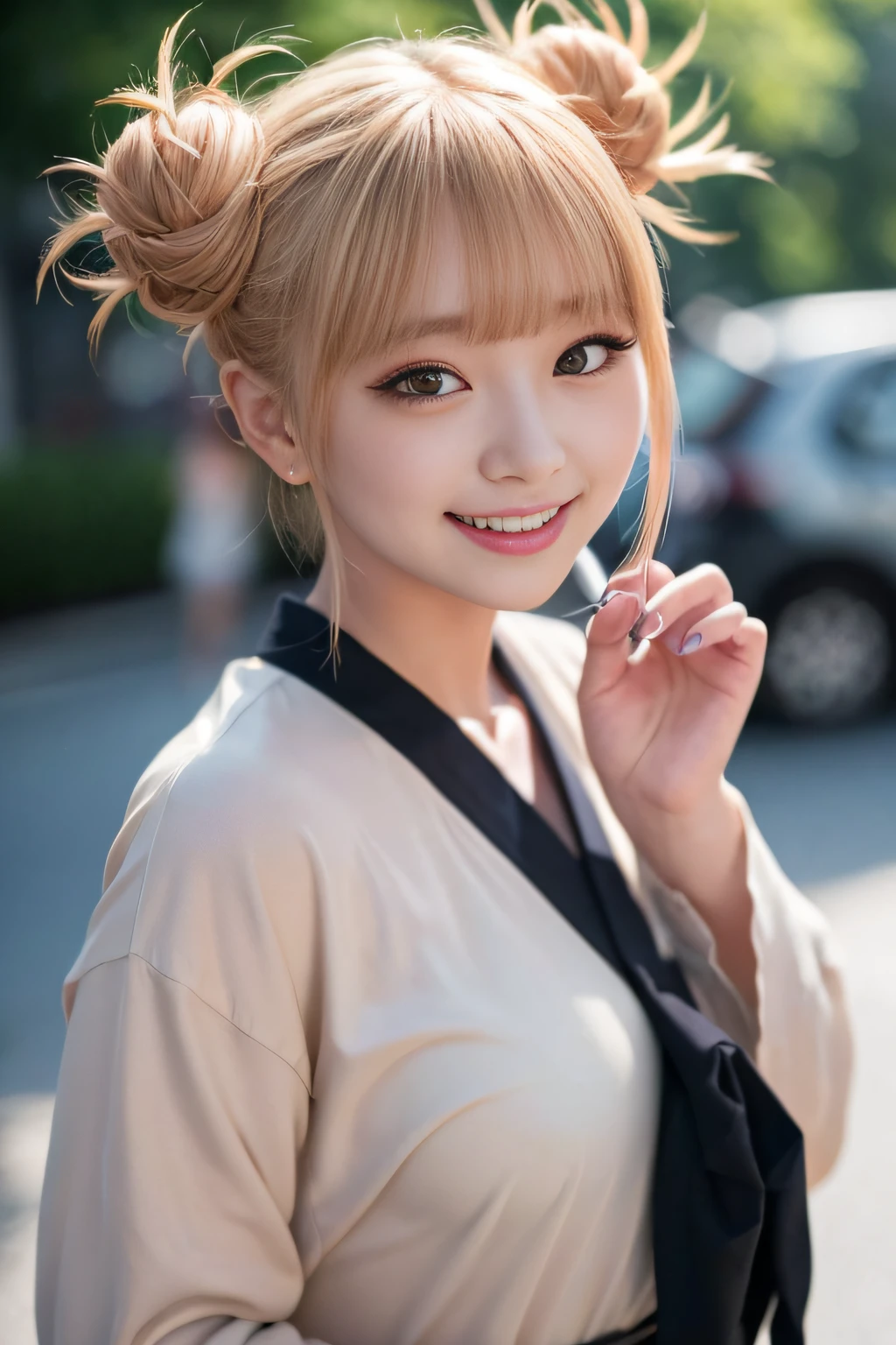 （（a blond、Himiko Toga、very dark lipgloss、Pure black lipstick、So many eyelashes、Pure black eyeshadow、Patsun、Twin-tailed、Bun head、tthin eyebrows、Crazy smile、red blush、double tooth、Yellow Colorcon、Flashy yukata、Flashy kimono））、、NSFW、8k、RAW Photography:1.2、（top-quality:1.4、hight resolution:1.4、​masterpiece:1.4）、Best Illustration、hyper realisitic:1.4、1girl、realisitic、The ultra-detailliert、Photorealsitic:1.4、incredibly absurdness、ulzzang -6500-v1.1:0.33、beautiful_mistake-6500:0.66、PureErosFace_v1:0.5、a closeup、Floating hair、Soft light、Cinema Lights、Film Grain、full bodyesbian、depth of fields、blurry backround、bokeh dof:1.4、eyes focus、pov、85mmレンズ、F/1.4、professionally lit、lensflare、Luminous particles:0.6、Professional Writing、portlate:0.6、Photon Mapping、Radio City、physically-based renderingt、Transparency、a japanese girl、sexual excitement:1.5、lifelike face、Realistic body、real looking skin、huge-breasted:1.3、well-styled、camel's toe、light skinned:1.1、（Floating Hair NovaFrog Style、Hairstyles tailored to Japan trends in 2023、A dark-haired、cute little:1.5）