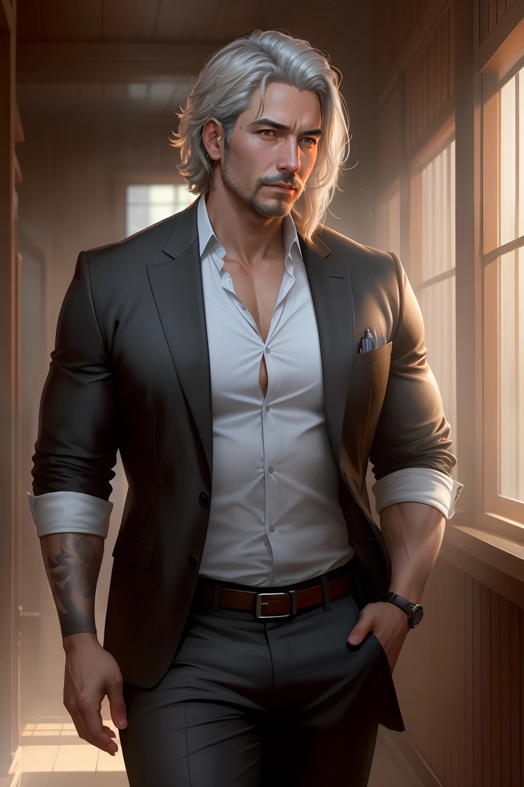 (obra maestra, calidad superior, La mejor calidad, arte oficial, Beauty and Aesthetics: 1.2), Father's Day, Chinos (muchachos de cabello gris plateado) y Padre con cabello naraja y ojos color narajja, Modelshoot 8K, (fondo de pantalla CG unidad 8k extremadamente detallado), foto de cuerpo completo de kaiusdpc, Hombre hermoso, majestic professional oil painting by Ed Blinkey, Atey Ghailan, Estudio Ghibli, por Jeremy Mann, Greg Manchess, Antonio Moro, tendencia en ArtStation, tendencia en CGSociety, intrincado, High detail, foco nítido, dramatic and photorealistic art by Midjourney and Greg Rutkowski