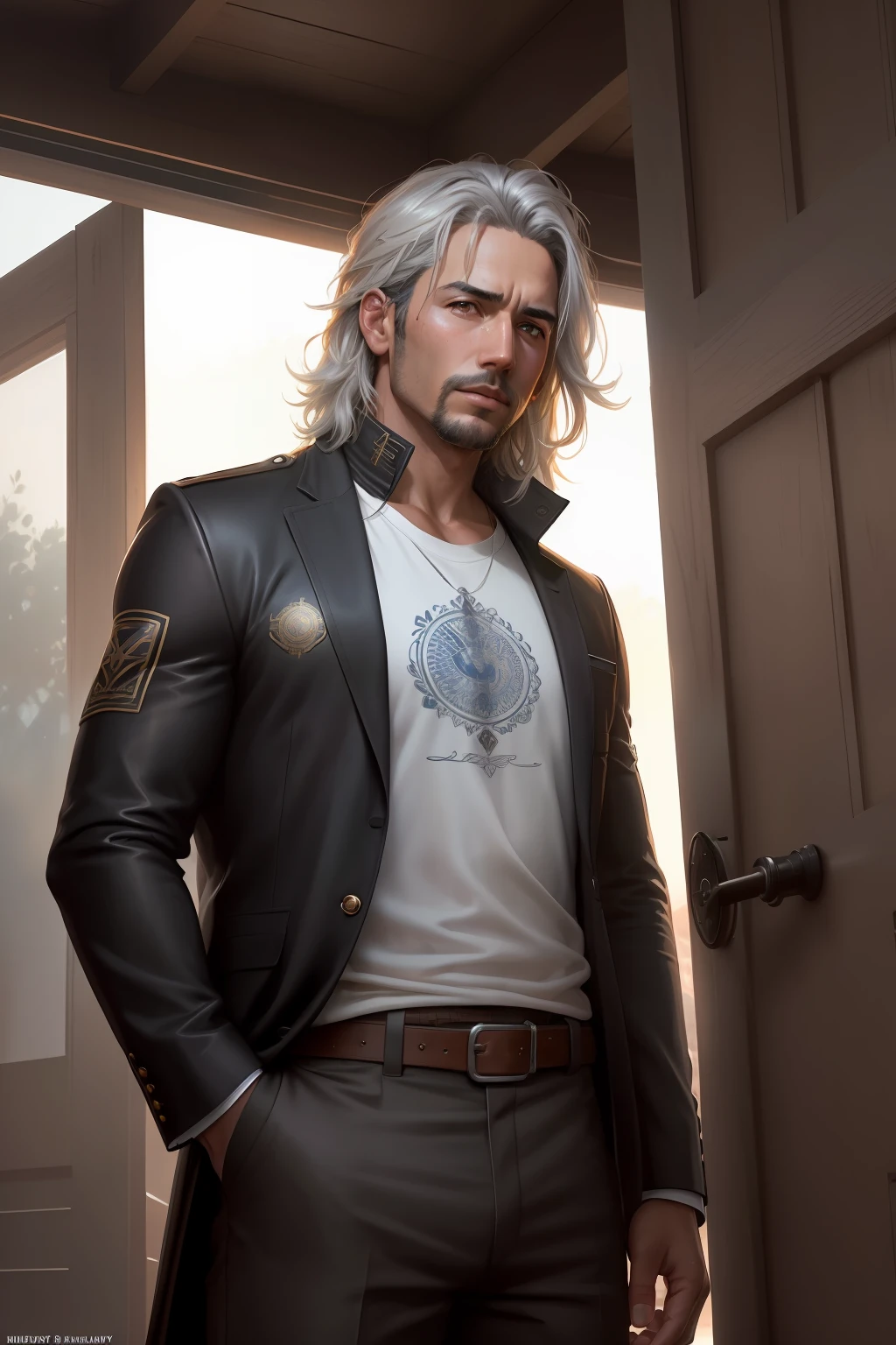 (obra maestra, calidad superior, La mejor calidad, arte oficial, Beauty and Aesthetics: 1.2), Father's Day, Chinos (muchachos de cabello gris plateado) y Padre con cabello naraja y ojos color narajja, Modelshoot 8K, (fondo de pantalla CG unidad 8k extremadamente detallado), foto de cuerpo completo de kaiusdpc, Hombre hermoso, majestic professional oil painting by Ed Blinkey, Atey Ghailan, Estudio Ghibli, por Jeremy Mann, Greg Manchess, Antonio Moro, tendencia en ArtStation, tendencia en CGSociety, intrincado, High detail, foco nítido, dramatic and photorealistic art by Midjourney and Greg Rutkowski