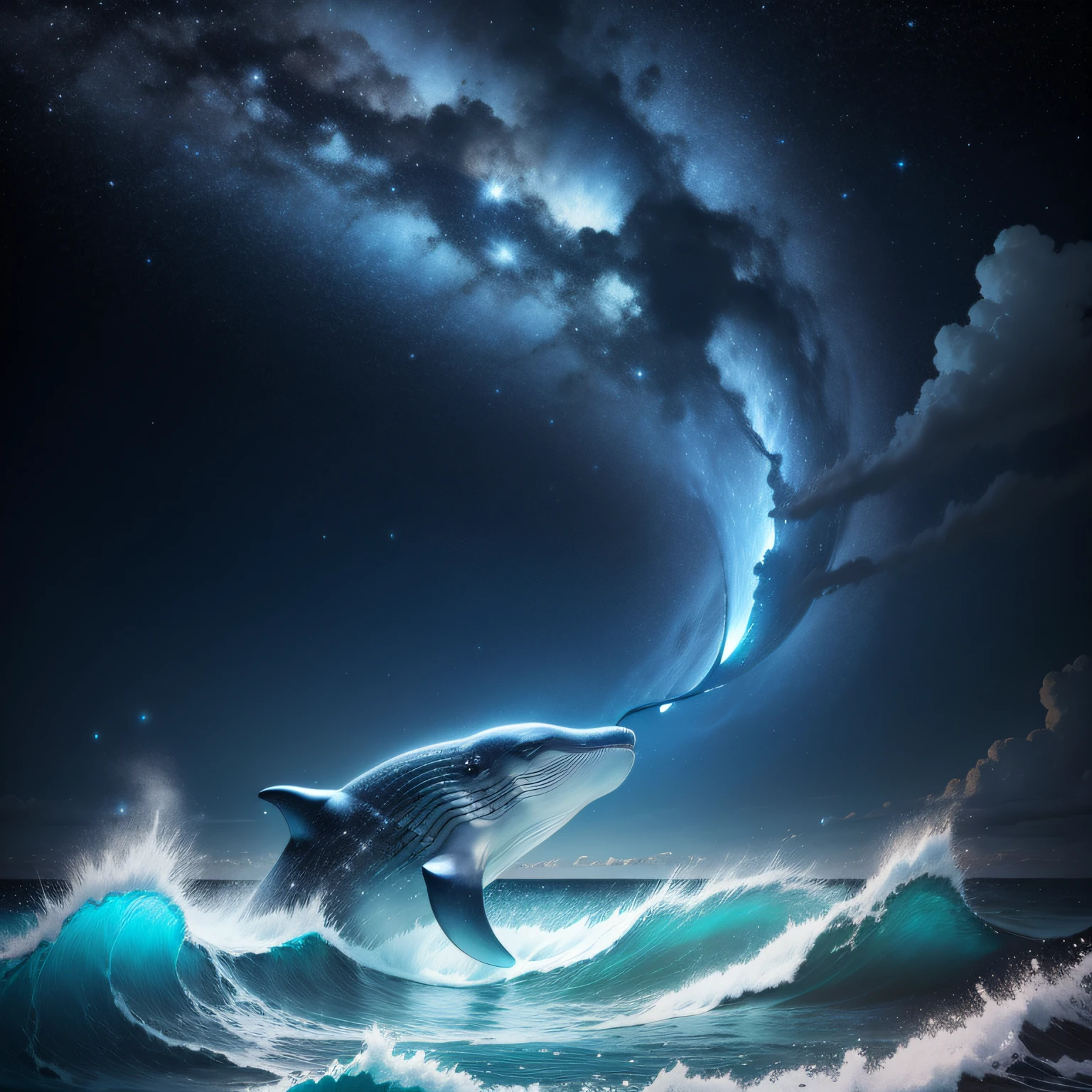 Ocean Silver Whale Starry Sky