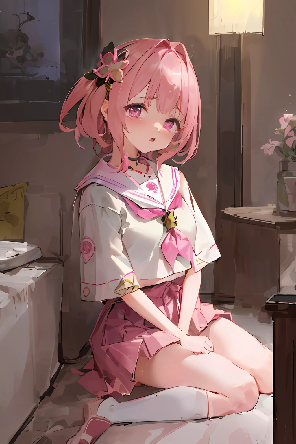 ( (kanroji_mitsuri))
(((pink her)))
expression-v1.8-000005:1.2> ((crying))
1girl, (closed  legs),Skirt, caught, looking at viewer, blush, embarrassed, denial, medium breasts, toilet, on toilet, bottomless, facing viewer, pov doorway, female masturbation,
SCARED EXPRESSION
OPEN MOUTH
CLENCHED TEETH
(((pink her)))