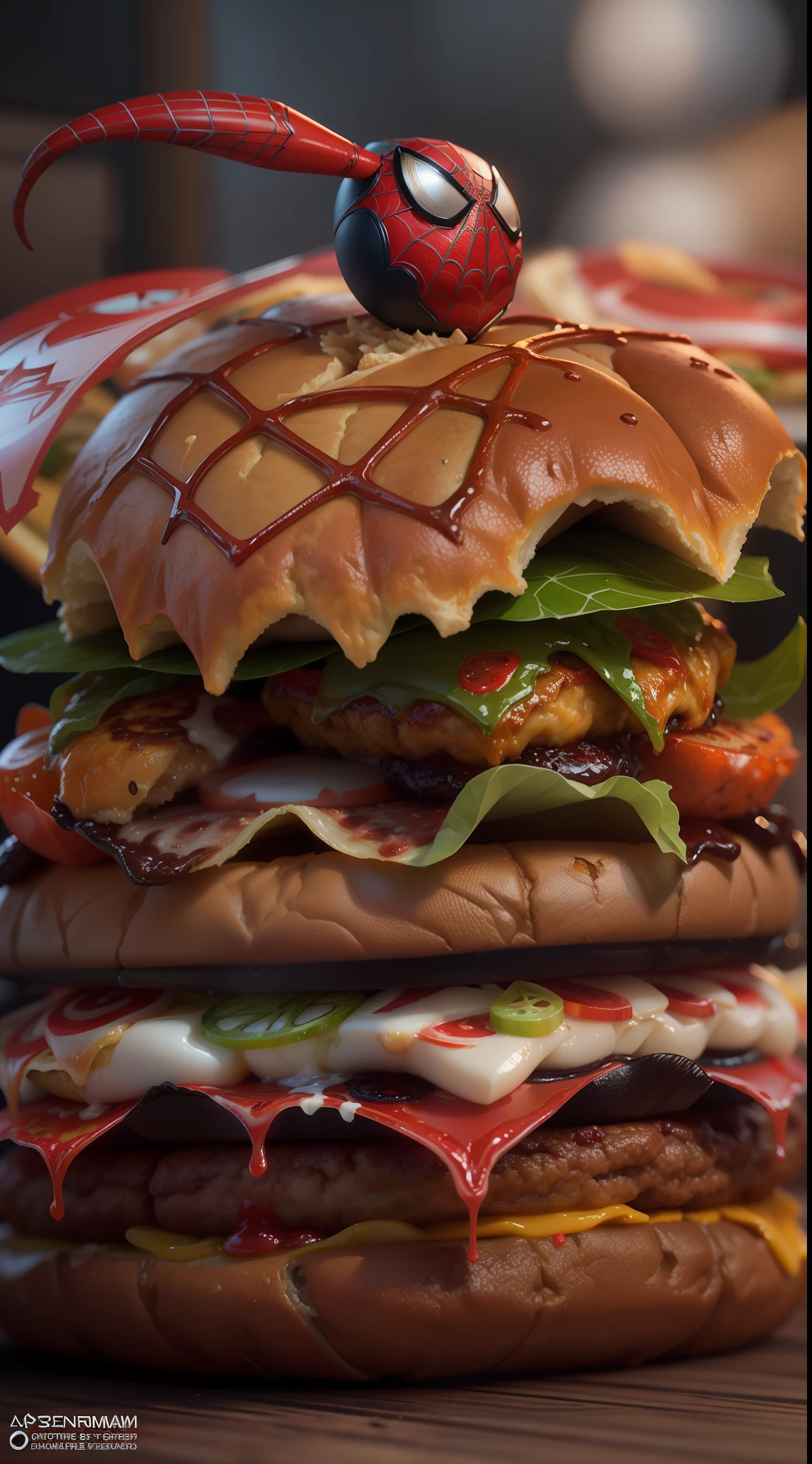 spiderman hamburger, octane render, unreal engine, highly detailed, intricate