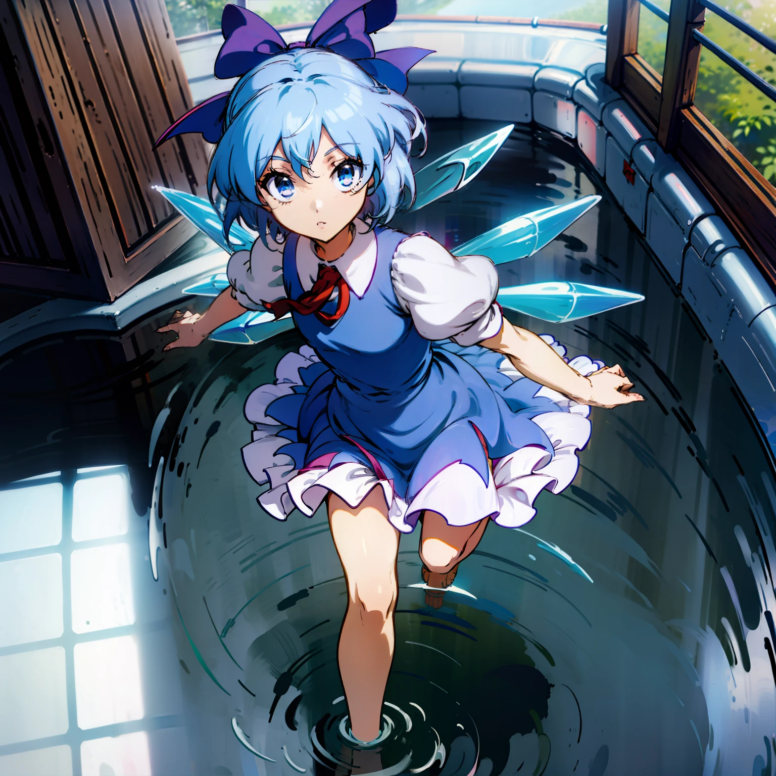 masutepiece, Fine detail, 4K, 8K, 12K, Solo, Solo, Beautiful Girl, caucasian female, Touhou Project, Cirno、no-bra、 Light blue hair, Lori, Small breasts,、Wrap a towel around your body、 are not visible、Wrap a towel around your body、Taking a bath、japanese onsen