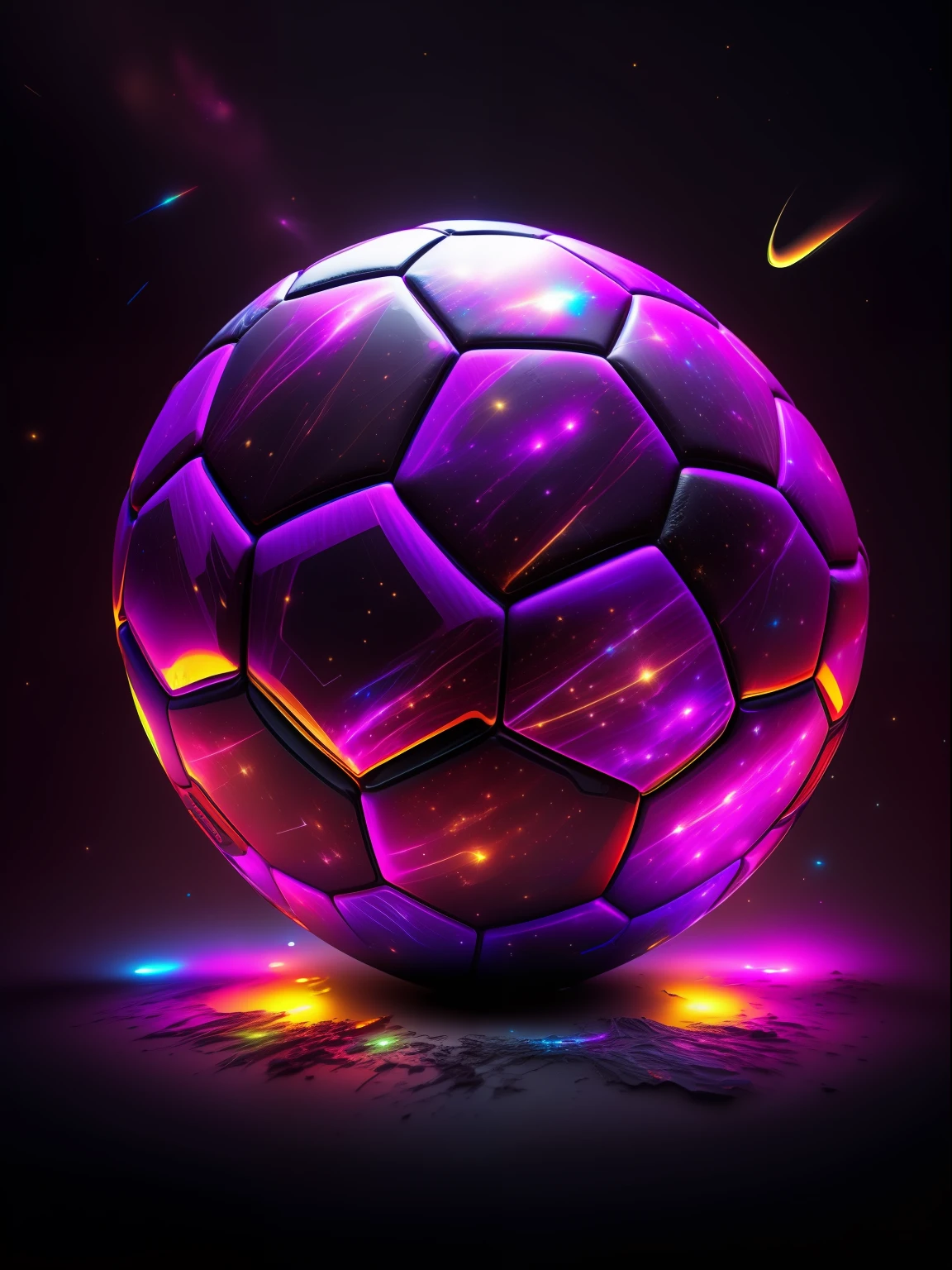 tmasterpiece, beste-Qualit, Art Station, 1 Extremely detailed soccer ball, Perfectly proportioned, Contrast Matching, ultra realistis, black backdrop, galaxy, Endless Lights, Strewn with fine flash details, 8K, 真实感, The vibrant, luminescent, Exciting, hyper-detalied, The vibrant, Filmic, Environment Occlusion, chromatic aberration.
