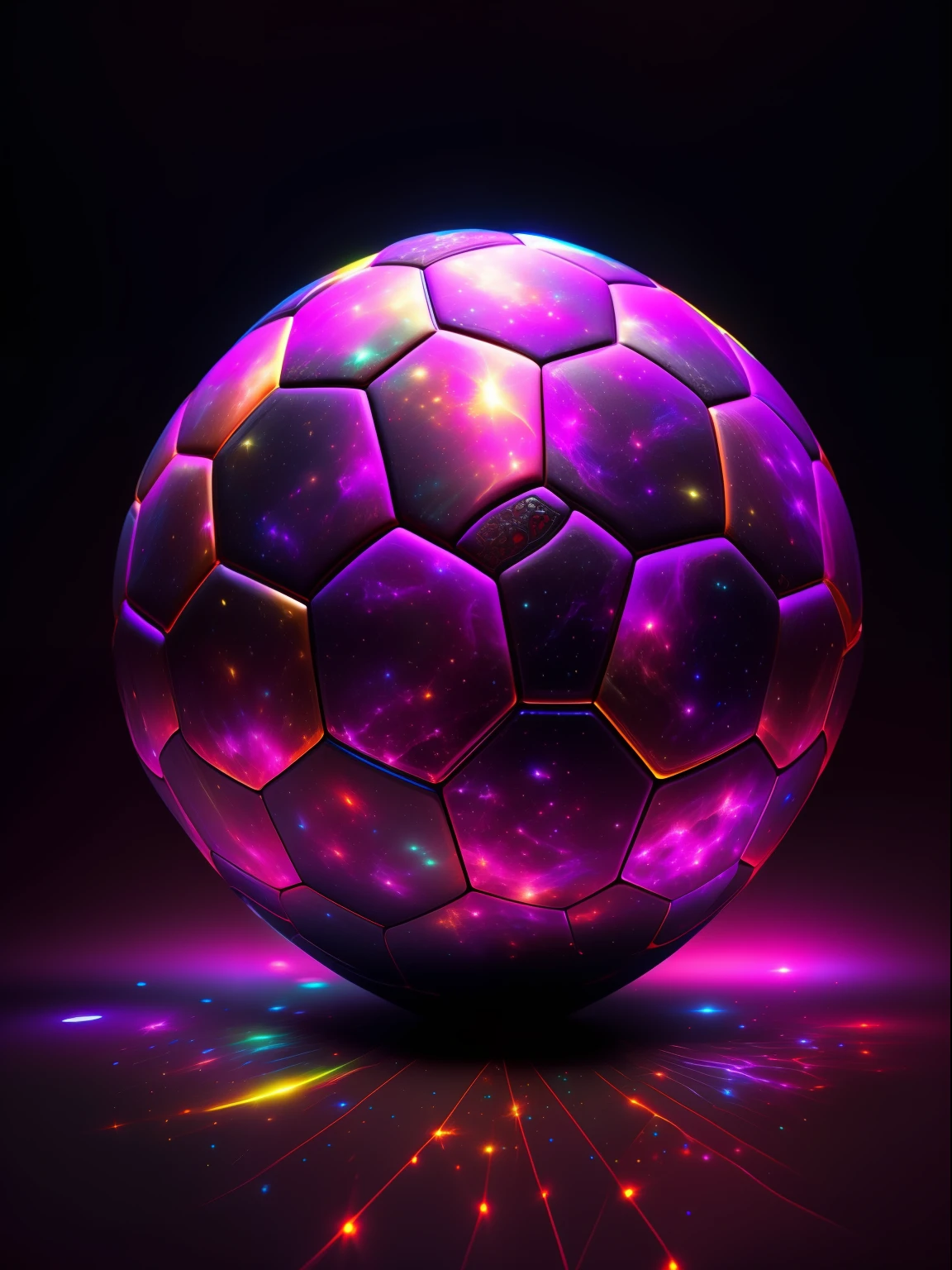 tmasterpiece, beste-Qualit, Art Station, 1 Extremely detailed soccer ball, Perfectly proportioned, Contrast Matching, ultra realistis, black backdrop, galaxy, Endless Lights, Strewn with fine flash details, 8K, 真实感, The vibrant, luminescent, Exciting, hyper-detalied, The vibrant, Filmic, Environment Occlusion, chromatic aberration.