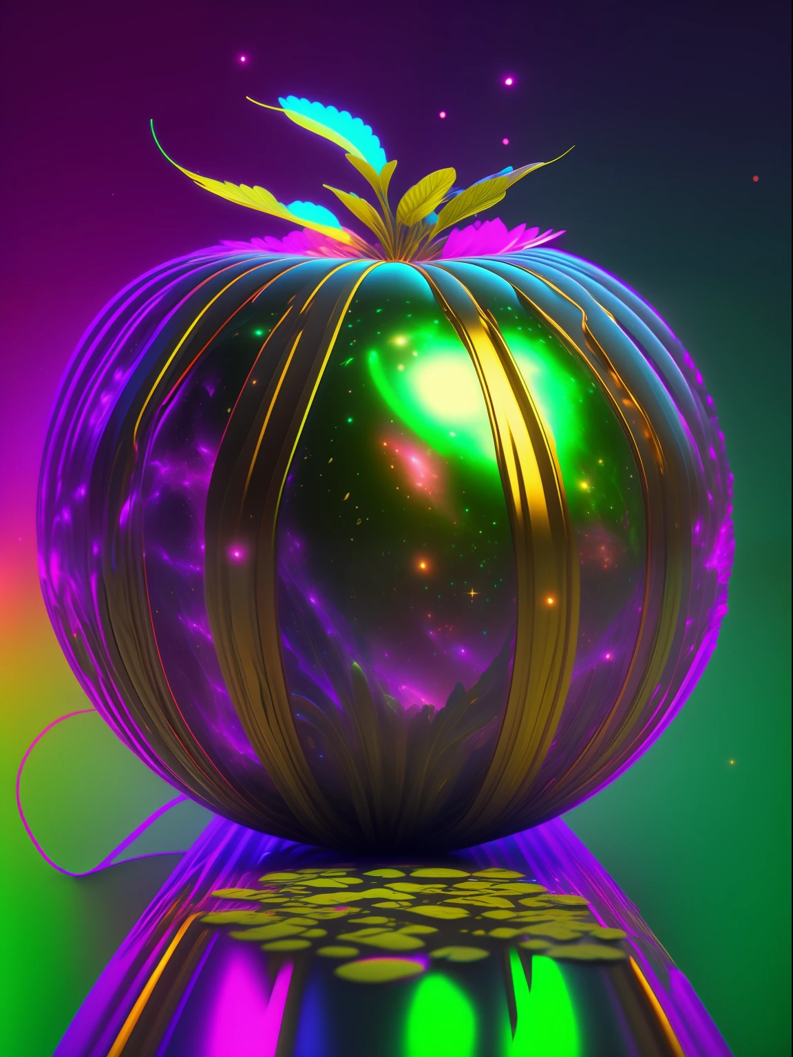 tmasterpiece, beste-Qualit, Art Station, 1 Extremely detailed green watermelon, Perfectly proportioned, Contrast mapping, ultra realistis, black backdrop, galaxy, Endless Lights, Strewn with fine flash details, 8K, 真实感, The vibrant, luminescent, Exciting, hyper-detalied, The vibrant, Filmic, Environment Occlusion, chromatic aberration.
