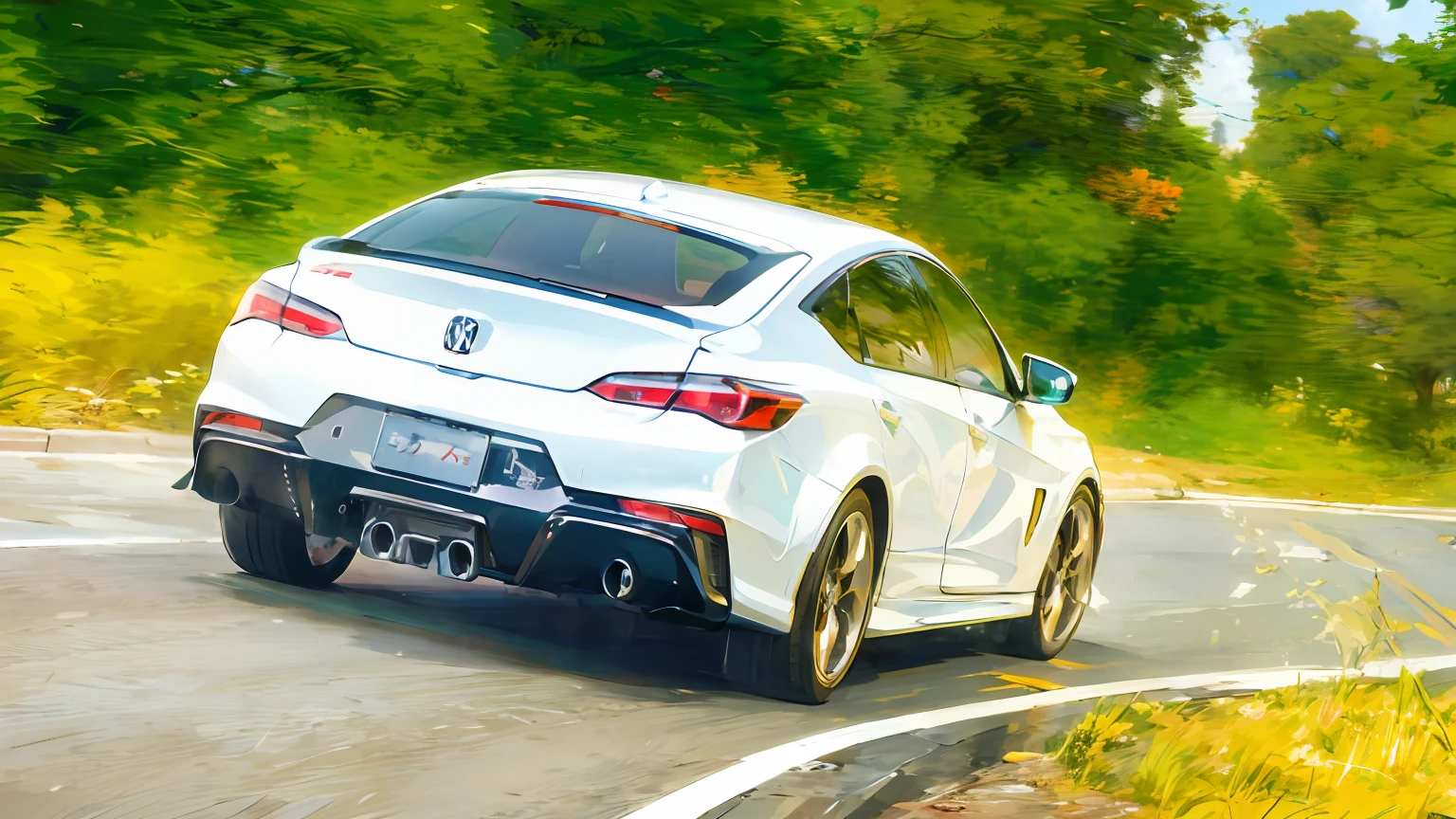 (masterpiece, high quality, 8k resolution) anime art, anime art style, anime car, acura type s, anime scene