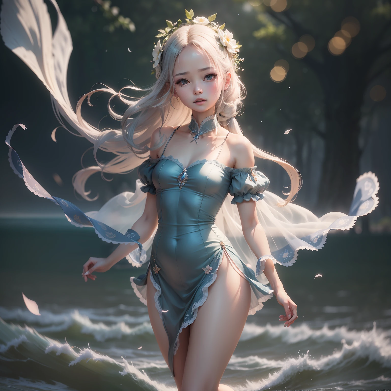 Kizi， Beautiful and delicate face，Small fresh macro photography full body，ancient wind，National Tide Anime， Dreamy retouching，pastelcolor，unreal-engine，Cinematic，4K resolution Complex details，Beautiful，High degree of completion，extreme hight detail，Beautiful CG，Master works Ultra detailed，photore、Bokeh shots