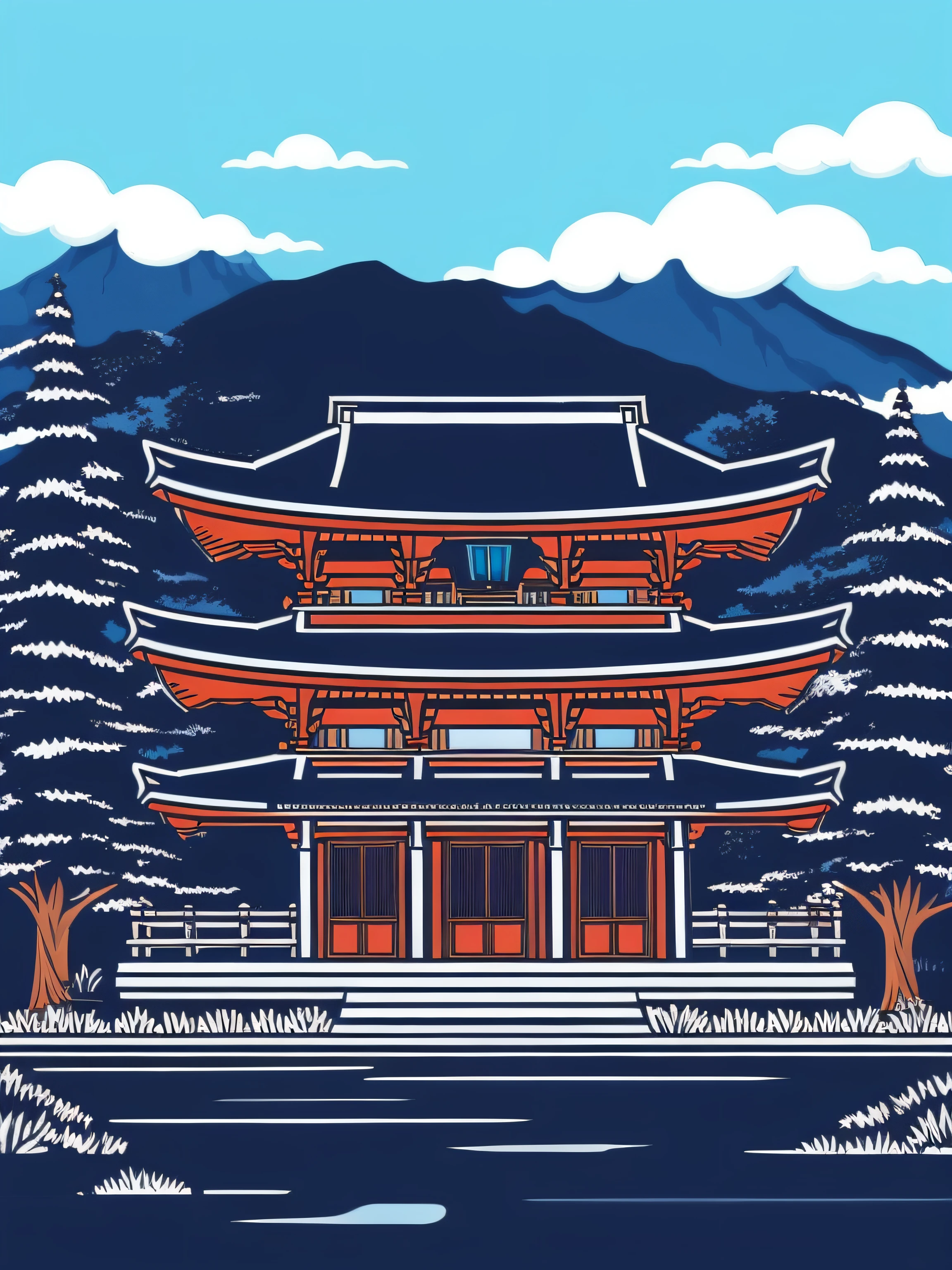 detailed ilustration japan city, t-shirt design, dark blue color, vector art, pastel tetradic color, retro aesthetic, digital painting, adobe illustrator