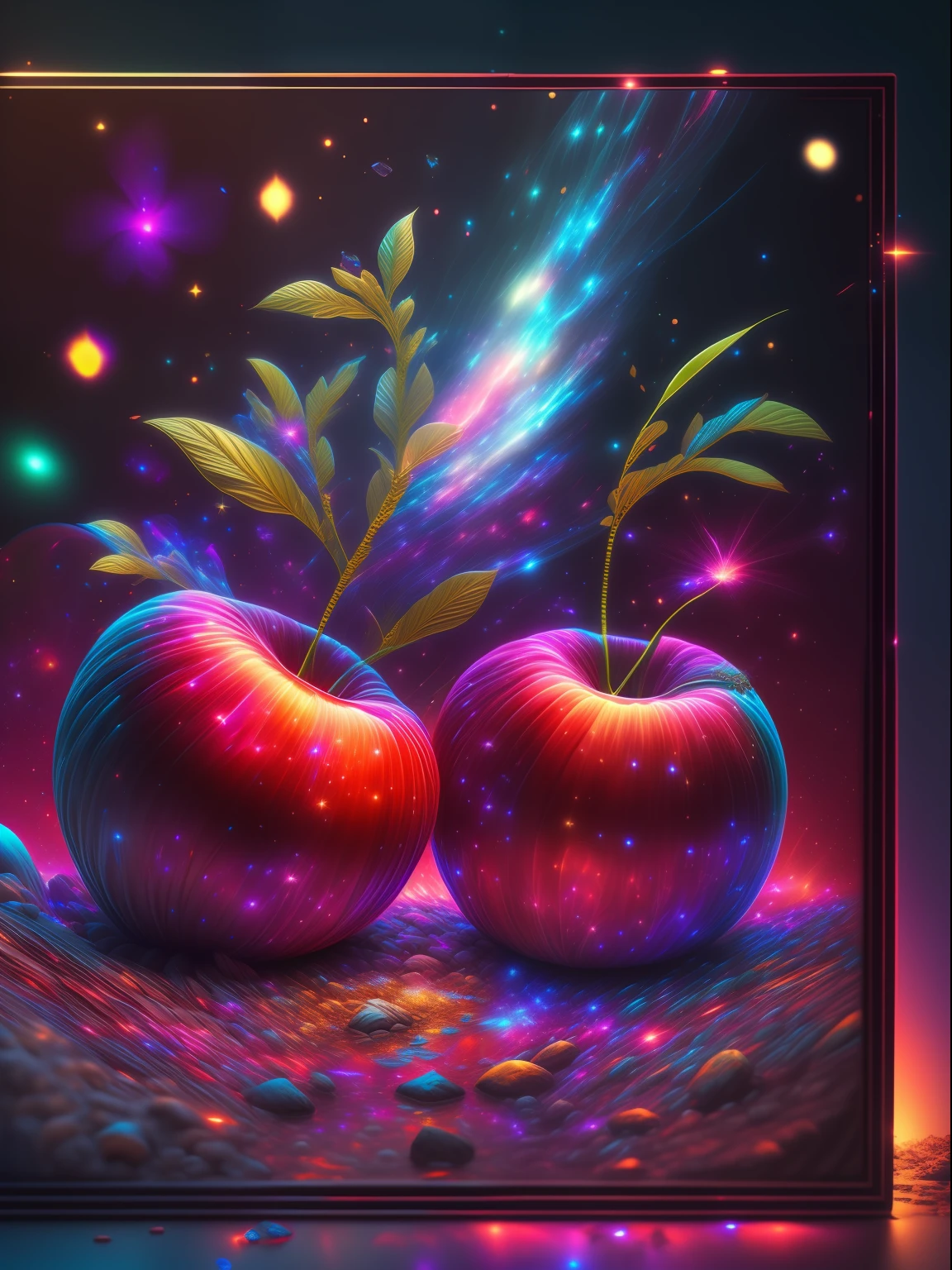tmasterpiece, beste-Qualit, Art Station, 1 Extremely detailed red cherry, Perfectly proportioned,  Contrast display, ultra realistis, black backdrop, galaxy, Endless Lights, Strewn with fine flash details, 8K, 真实感, The vibrant, luminescent, Exciting, hyper-detalied, The vibrant, Filmic, Environment Occlusion, chromatic aberration.