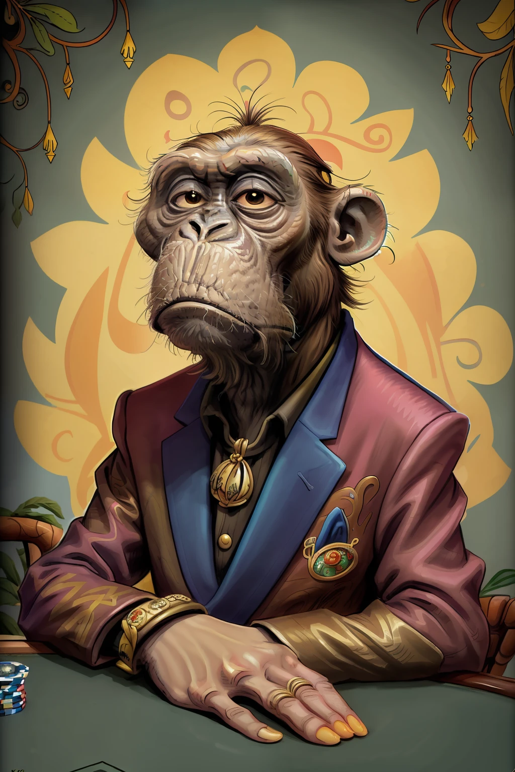 Background Colorful Casino, Monkey Portrait, Savannah in the background