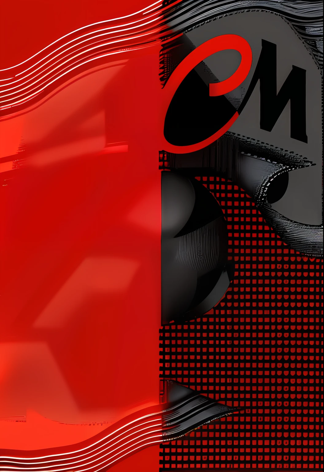 Close up with red and black background with black and white logo, black and red only!!!, Red and black color, Red and black, Has a matte finish，The black part has a matte finish，The black part has the word ACM in red！！！！The red part has a frosted glass texture