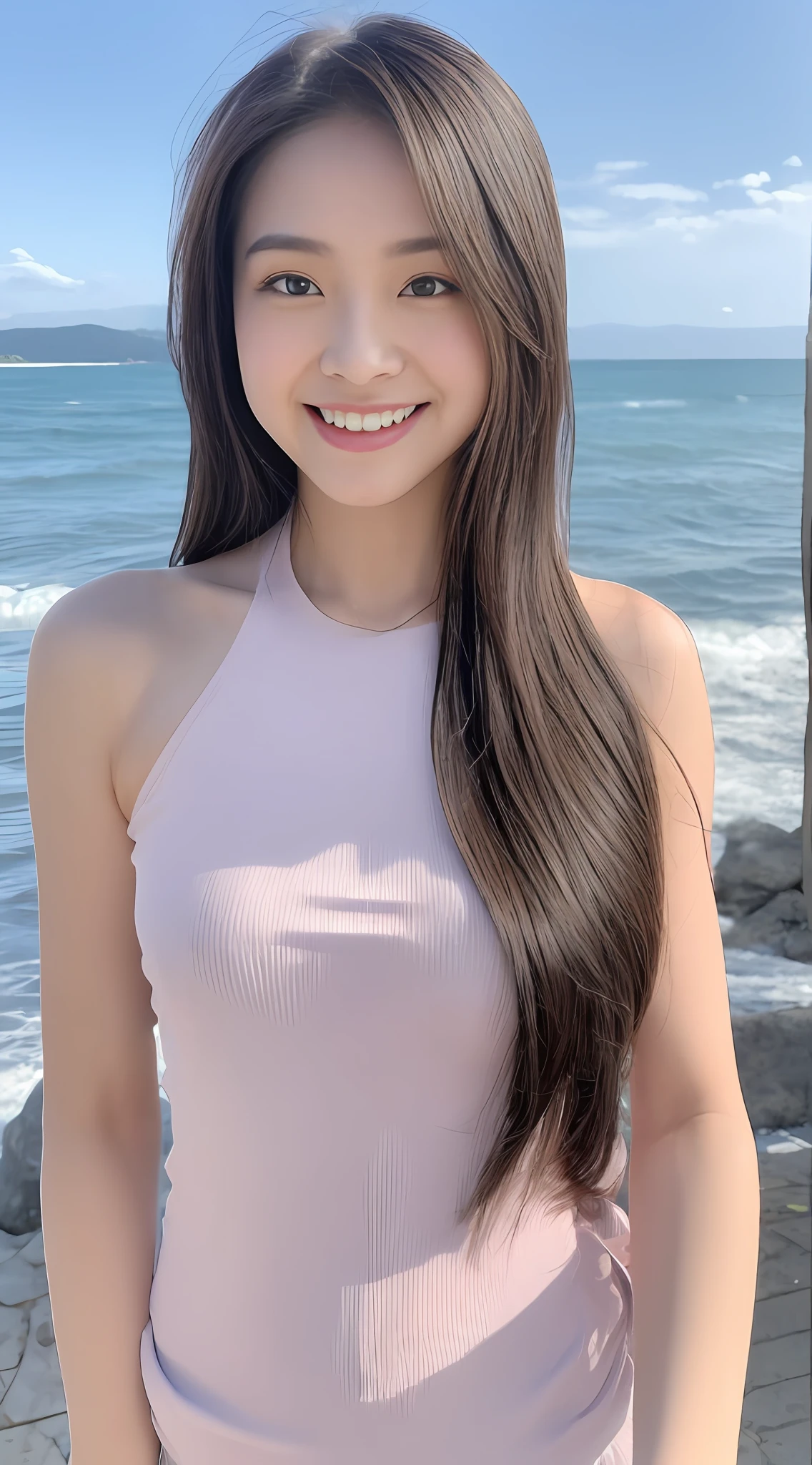 japanese extra cute ladies,bob hair,3 people,whole body composition,idol,shiny skin,detailed skin,super real human face,age20,on training wear ,on summer beach,extremely detailed body,hair fluttering in the wind,shine smile,well-trained body,Realistic,RAW photo,real person((top-quality、8k、masterpiece:1.3))、1girl in、a smile、full bodyesbian、Slim Faces、Pretty women、(dark brown hair)、hyperdetailed face、A detailed eye、二重まぶた、blured background、Slim Faces