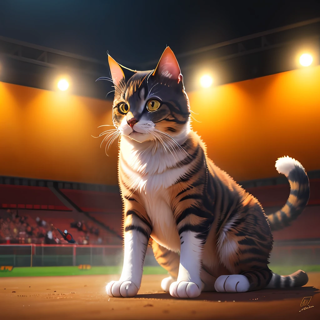 "(Digital painting), outstanding quality, thrilling animal sports event, lively cat