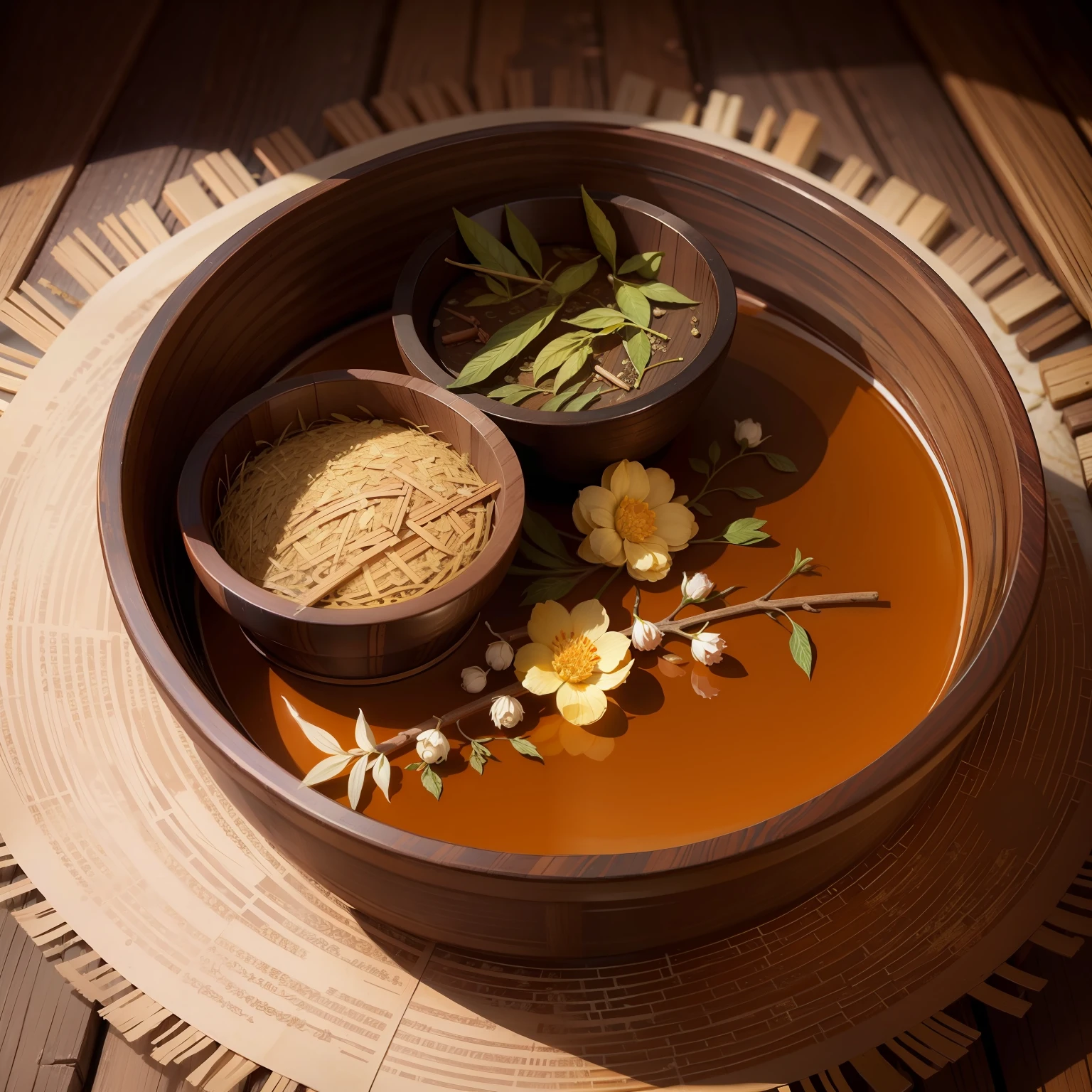 "Chinese herbal medicines，Quaint texture，Delicate texture，richcolors，Traditional pharmaceutical art，Still HD pictures"
