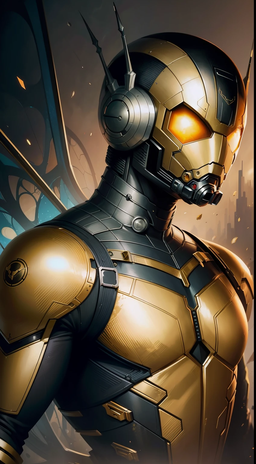 (Best Quality),(Masterpiece),(Ultra Detailed),(4k resolution),(Extremely detailed),Abstract expressionist painting "Hyperion", Ant-Man, tarot card, Trending on ArtStation, Digital Painting, character concept art portrait, Scary
