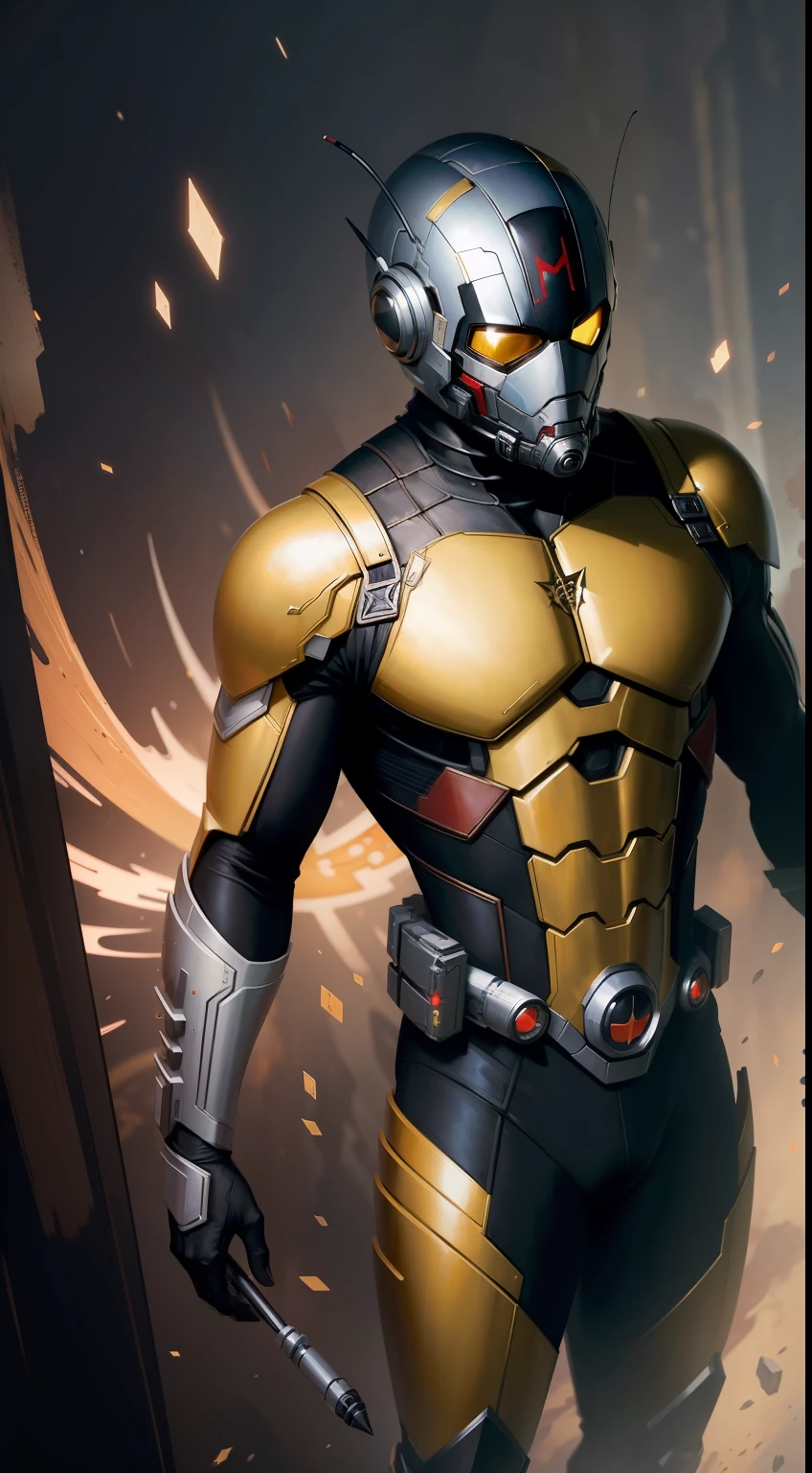 (Best Quality),(Masterpiece),(Ultra Detailed),(4k resolution),(Extremely detailed),Abstract expressionist painting "Hyperion", Ant-Man, tarot card, Trending on ArtStation, Digital Painting, character concept art portrait, Scary