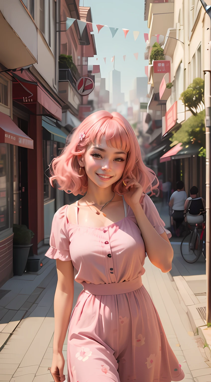 "Enhance face,Draw a facial expression of joy with a sweet smile."