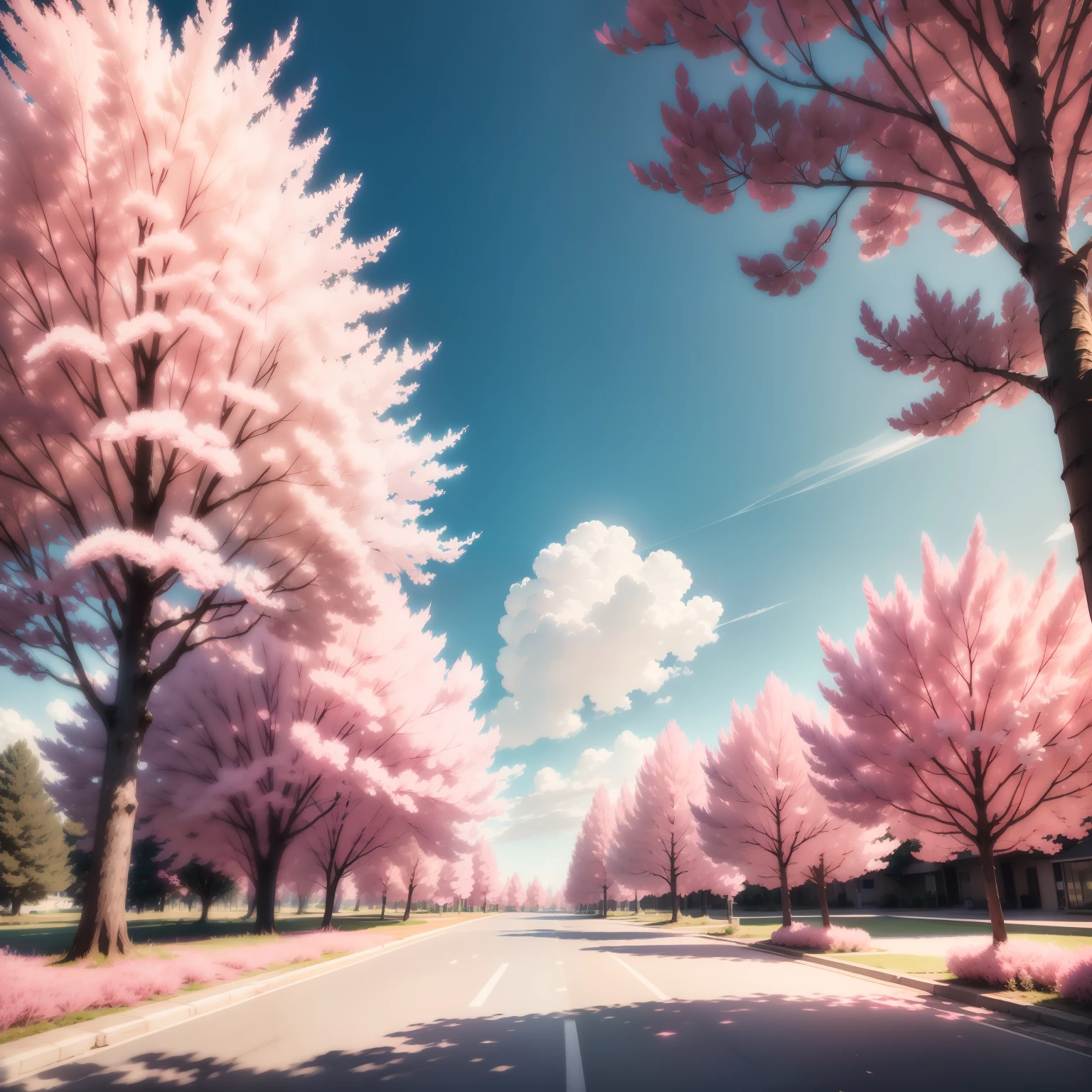 pink back ground，Skysky，pink trees，photorealestic