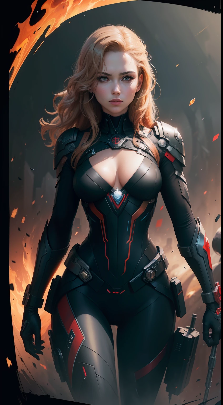 (Best Quality),(Masterpiece),(Ultra Detailed),(4k resolution),(Extremely detailed),Abstract expressionist painting "Hyperion", Black Widow, tarot card, Trending on ArtStation, Digital Painting, character concept art portrait, Scary