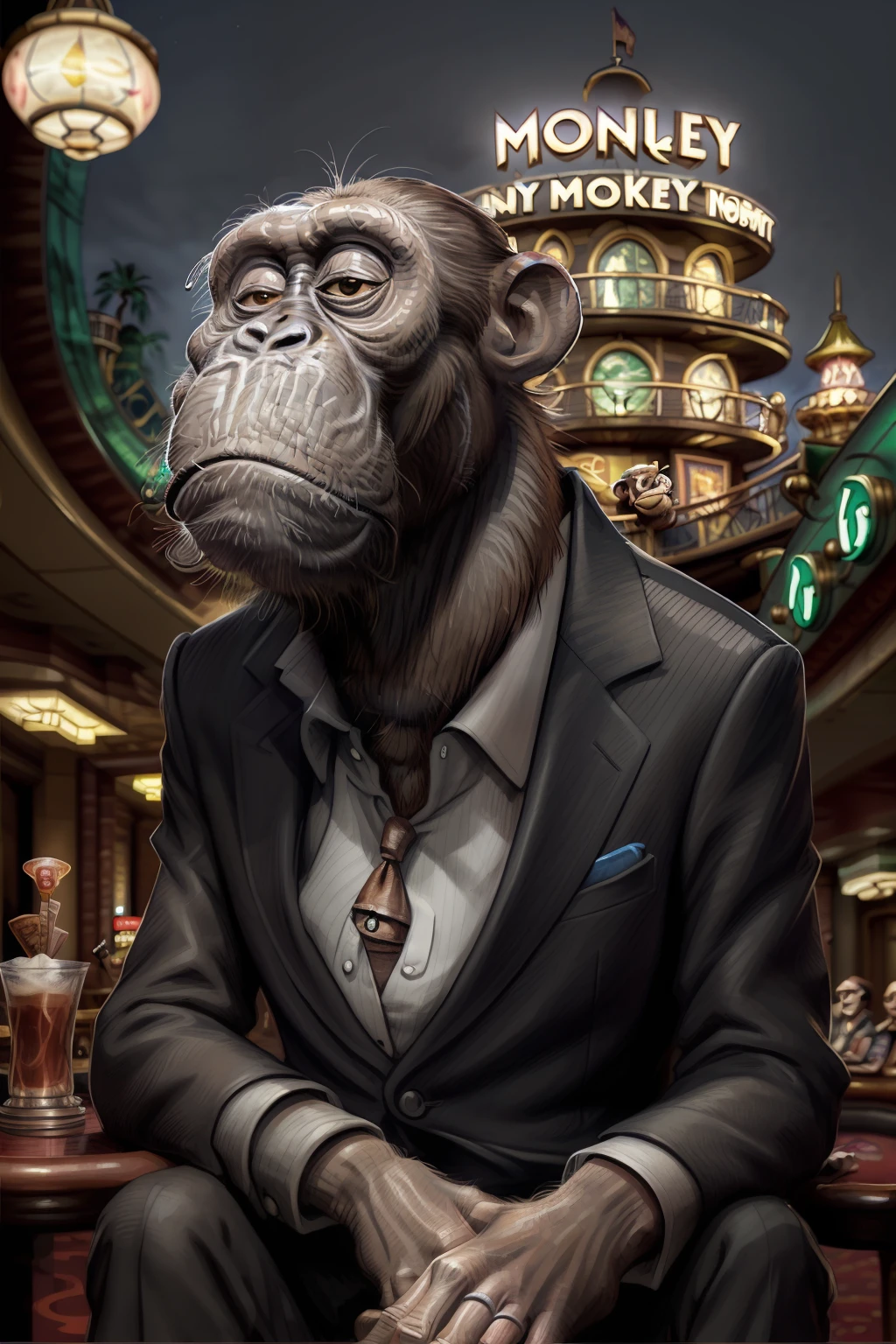 Monkey Portrait, Casino in the background