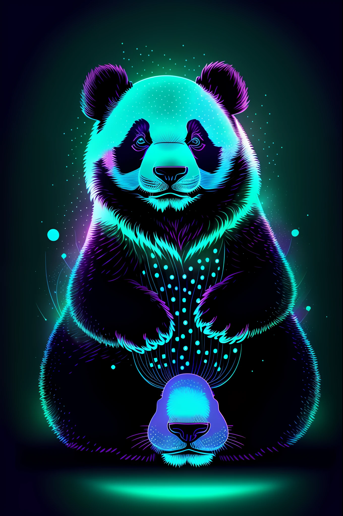 Rapid Eye Movement illustration | funny bioluminescent [Panda] | dark background | bold [turquoise] silhouette --auto --s2