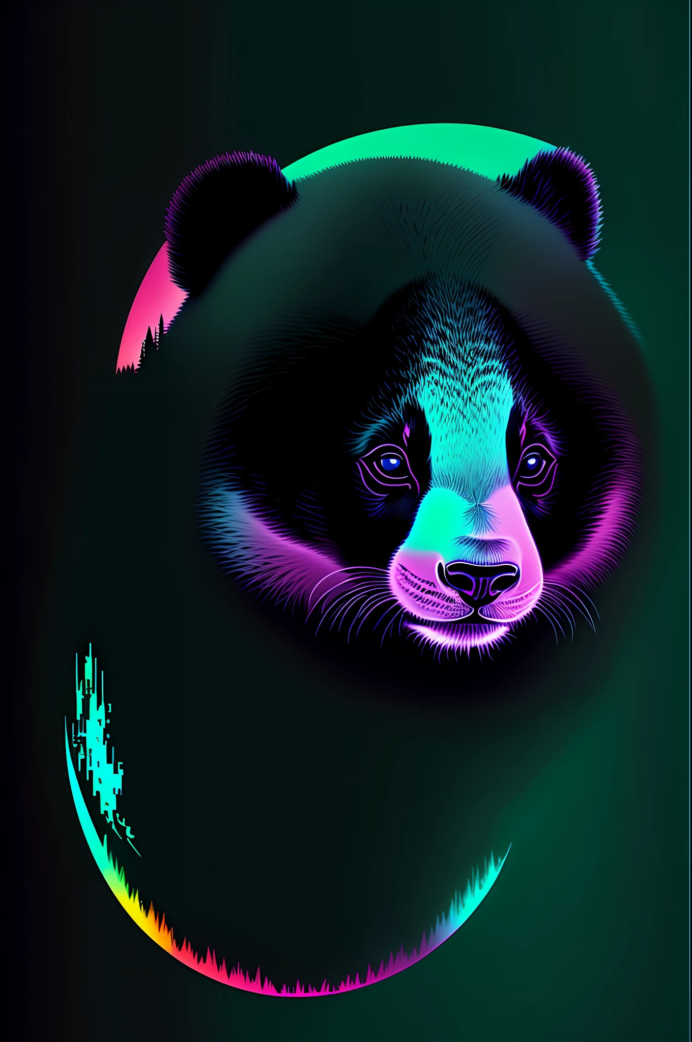 Rapid Eye Movement illustration | funny bioluminescent [Panda] | dark background | bold [turquoise] silhouette --auto --s2