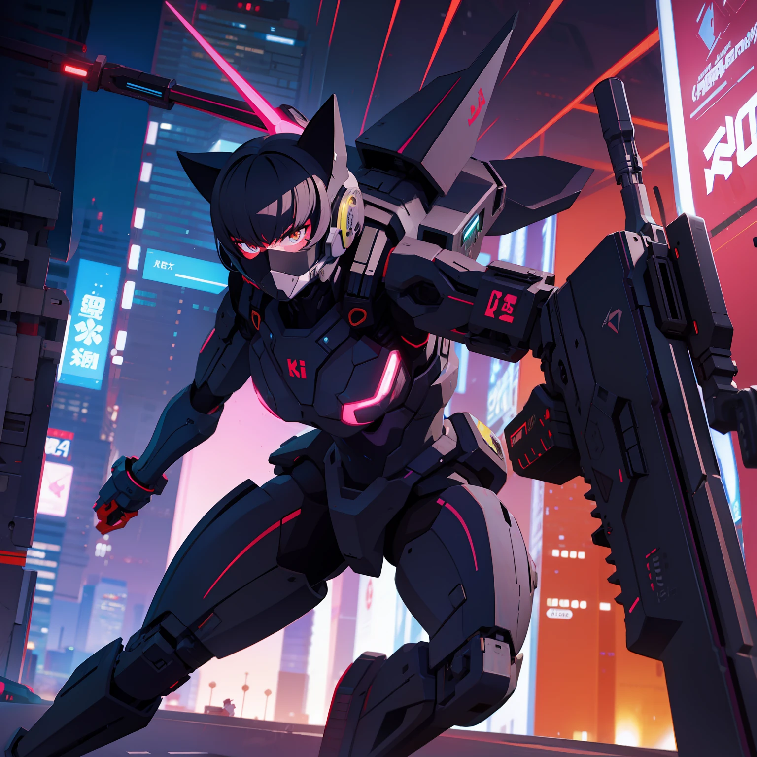 cat-shaped warfare weapon, hi-speed,composition in motion ,sf,cyberpunk, anime, best quality