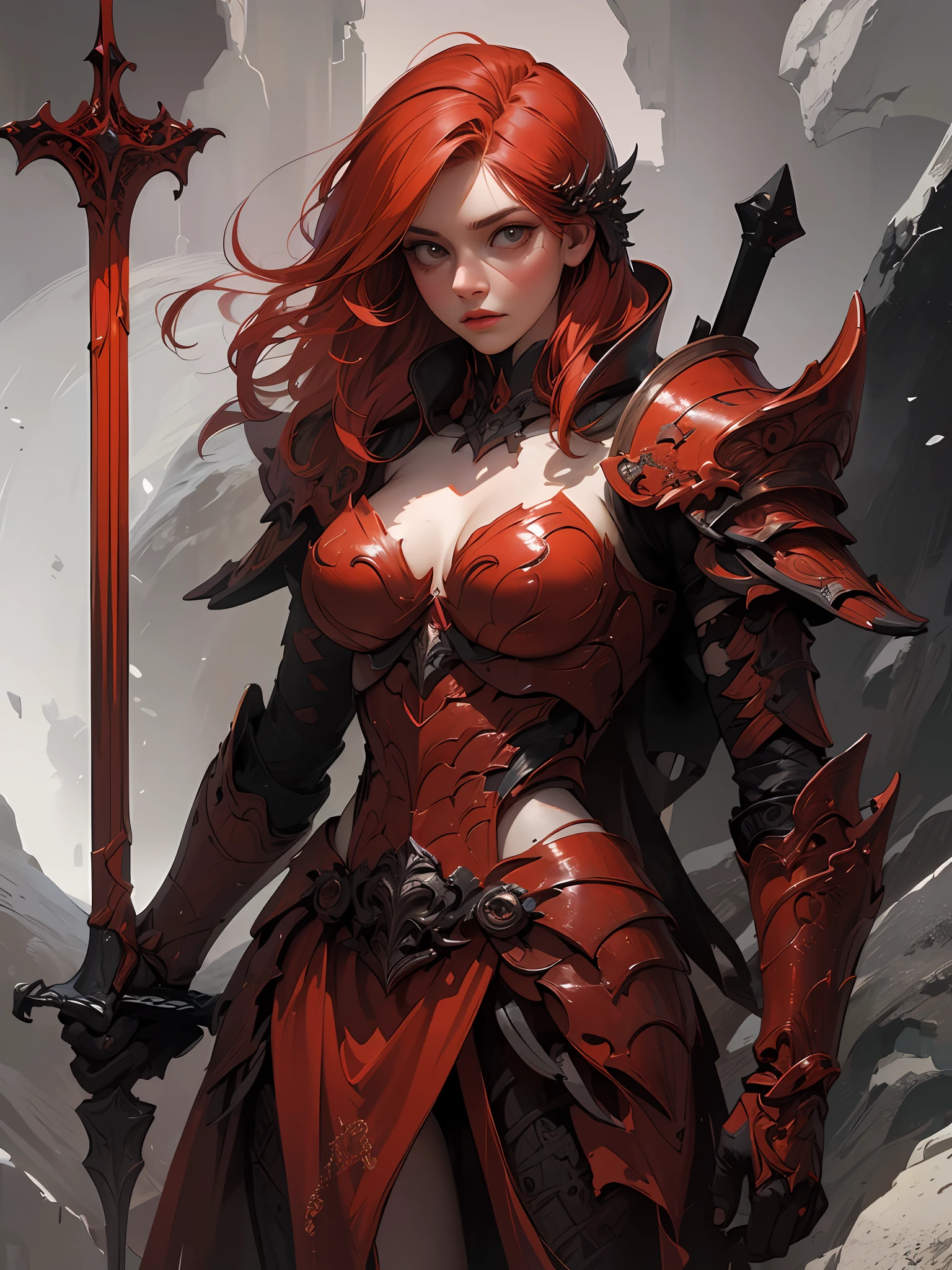 (Artwork of exceptional craftsmanship),(Detailed illustrations,(Very ideal anatomy),Very detailed and detailed drawing,Delicate lines with slow and rapid,(Realistic texture expression)),[Color tressed main line],[Lava cave background [Hot hell:0.4]],HENAI ANIME (Red-skinned DemonGirl 19 years old slender muscular) Flame hair (Devil's Knight:0.8),(Bone armor [crack in the chest:0.6] [Blade of Fresh Blood:0.4]) (edg),[[Dark Fantasy]],(Perfectly proportioned),(Fine and beautiful skin expression [realistic skin detail]),[Design built to the highest level,[Advanced structural understanding of materials],Ideal color coordination],(Intricate and beautiful decoration [Dense detail]),(More on shiny hair),[Perfect hand details [Beautiful Finger]],(Beautiful perfect face [Realistic face details]),[Clear gaze],[long and beautiful eyelashes],[Perfect eye details (Eyes beautifully drawn down to the smallest detail)],(detaileds,high-detail),([Precision Detail],[multi-layer texture],HighQuality,hight resolution),[(Accurate simulation of light-material interactions),Understanding Airflow,Mechanically correct representation],[Visual art that conveys a sense of narrative] [Full body like],[[Desaturation]].