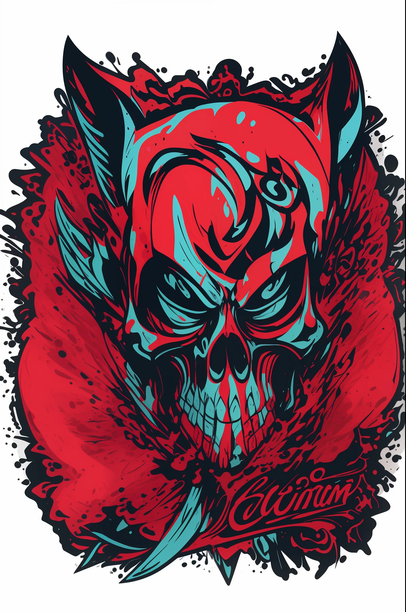 vector t-shirt art ready to print colorful graffiti illustration of a head logo grunge grim reaper, Tshirt design, streetwear design, pro vector, japanese style, full design, 6 colors only, solid colors, no shadows, full design, warm colors, sticker, bright colors