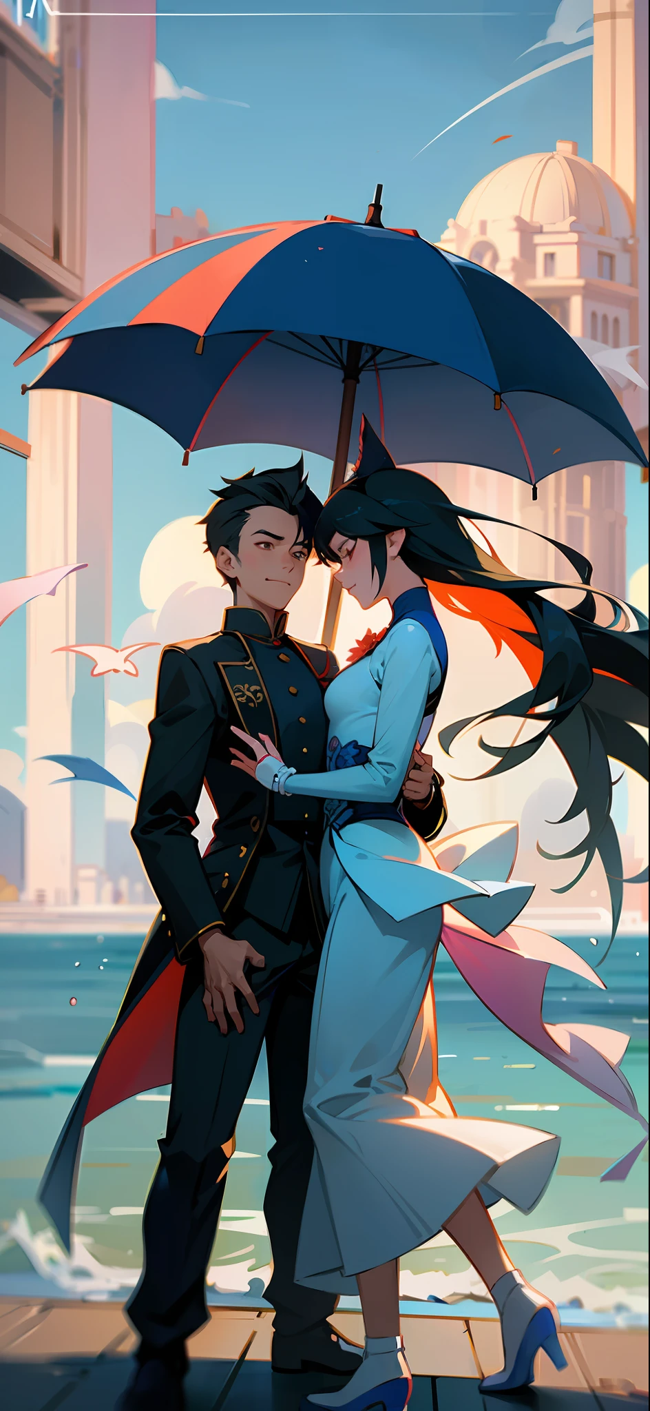 there is a man and woman that are standing on a pier, profile pic, couple pose, lovely couple, 🕹️ 😎 🚬, ruan jia and brom, ao dai, vacation photo, facebook post, dilraba dilmurat, high quality upload, dang my linh, profile picture 1024px, 🤬 🤮 💕 🎀