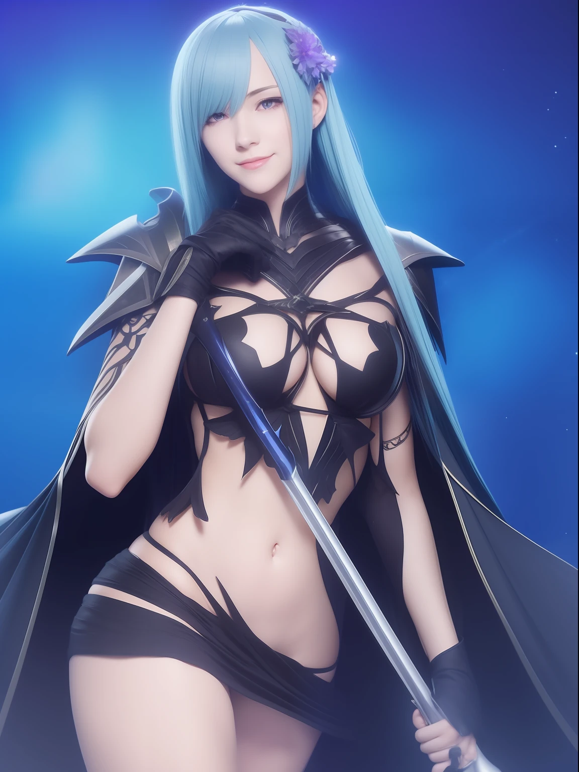 brynhildr lancer fgo,20-year old,pure,affectionately gaze,smile,laurel wreath,black dress,shyly pose, pretty round face,tall,very skinny,slender,light blue hair, cross-cut bangs strongly leans to the right,detailed hair