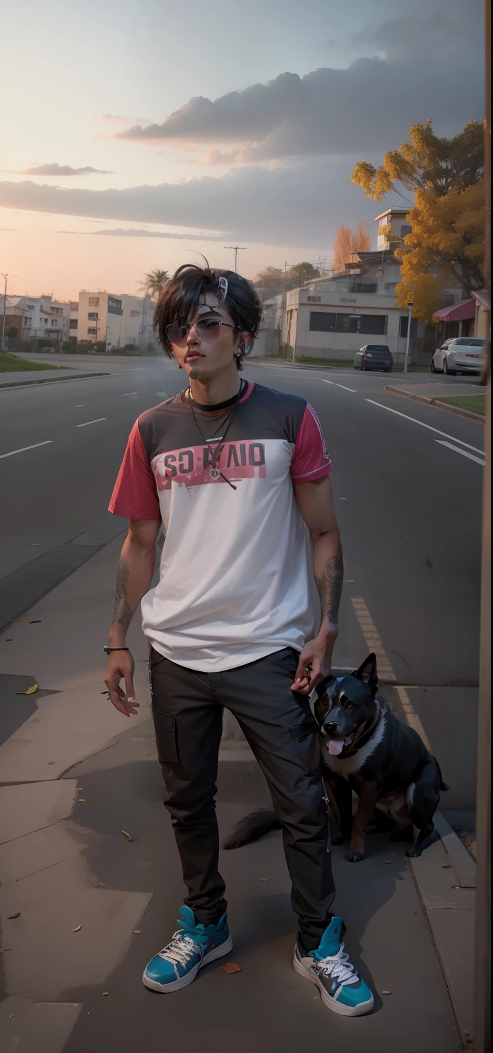 Please don't edit my face and change the background. Just like legend and syber punk character. And place the dog there.