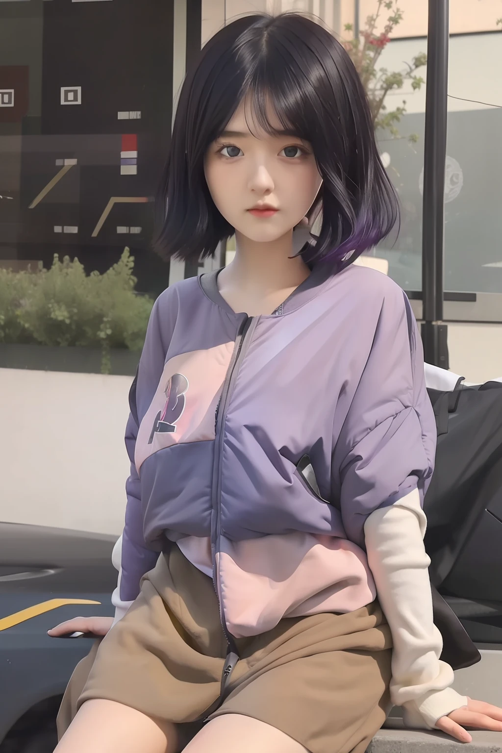 1girl, hinata hyuga, purple jacket, short hair, black hair, relastic, ultra detail.