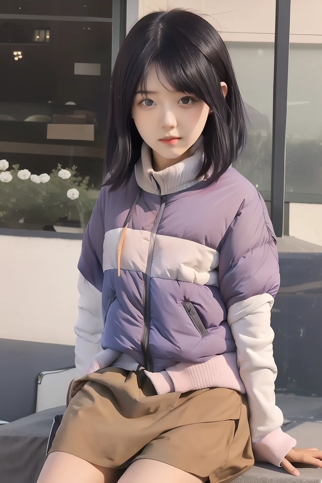 1girl, hinata hyuga, purple jacket, short hair, black hair, relastic, ultra detail.