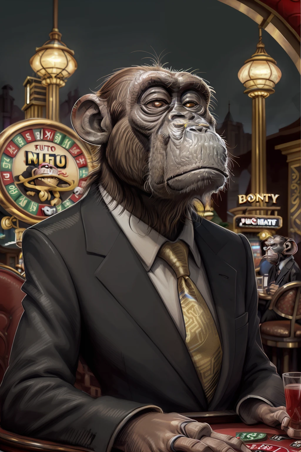 Monkey Portrait, Casino in the background