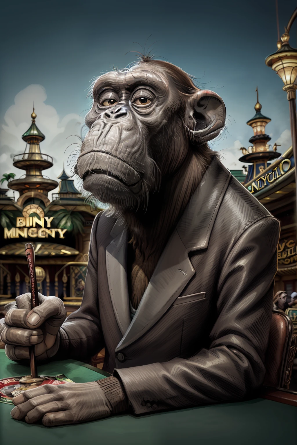 Monkey Portrait, Casino in the background