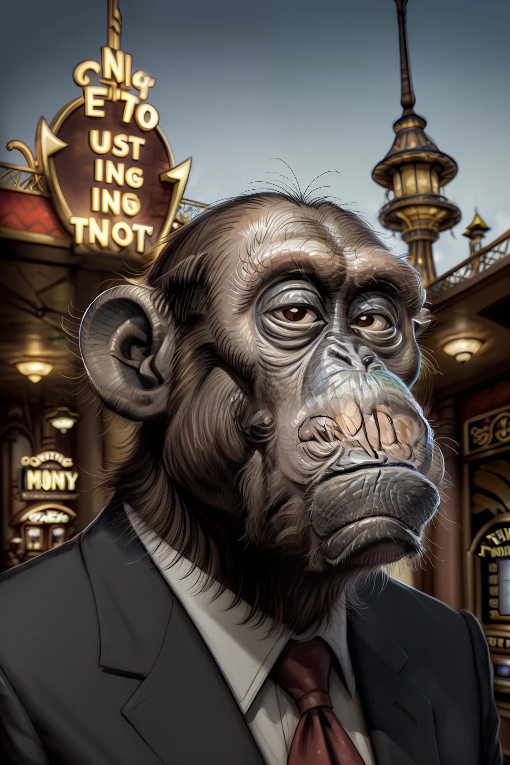 Monkey Portrait, Casino in the background