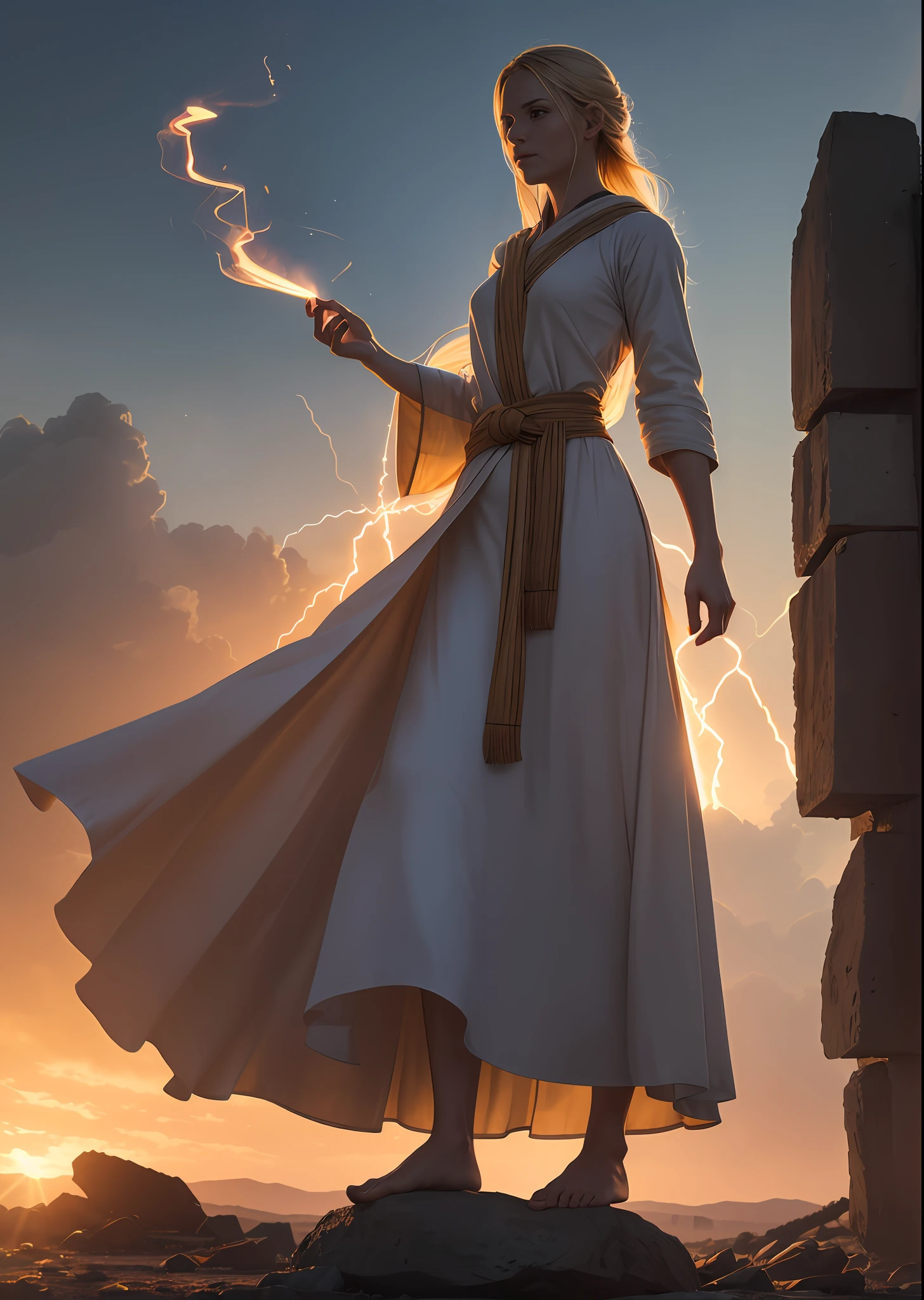 Summoner barefoot female levitating with blonde hair, and arms of cloak raised on a broken earth, luz de lava brilhante de baixo do campo de asteroides (rochas irregulares, pedregulhos e detritos disparando para o ar:1.3) (tempestade de detritos de poeira ventosa:1.1) Volumetric mist mist ray tracing z pass bright light from below, (obra-prima) (melhor qualidade) (detalhado) (8k) (cinematic lighthing) (foco nítido) (intrincado). roto perfeito, traje detalhado do Homem-Aranha, seiosdes, super hero pose, Standing in the ruined city at sunset, hiperdetalhado, smoke billowing, Sparks, raios solares, (8k), realista, symmetr, premiado, cinematographic lightning, encharcado, filme, 75mm, Scratches, foto de corpo inteiro, close-up, roupas rasgadas e sujas, rosto detalhado, --auto