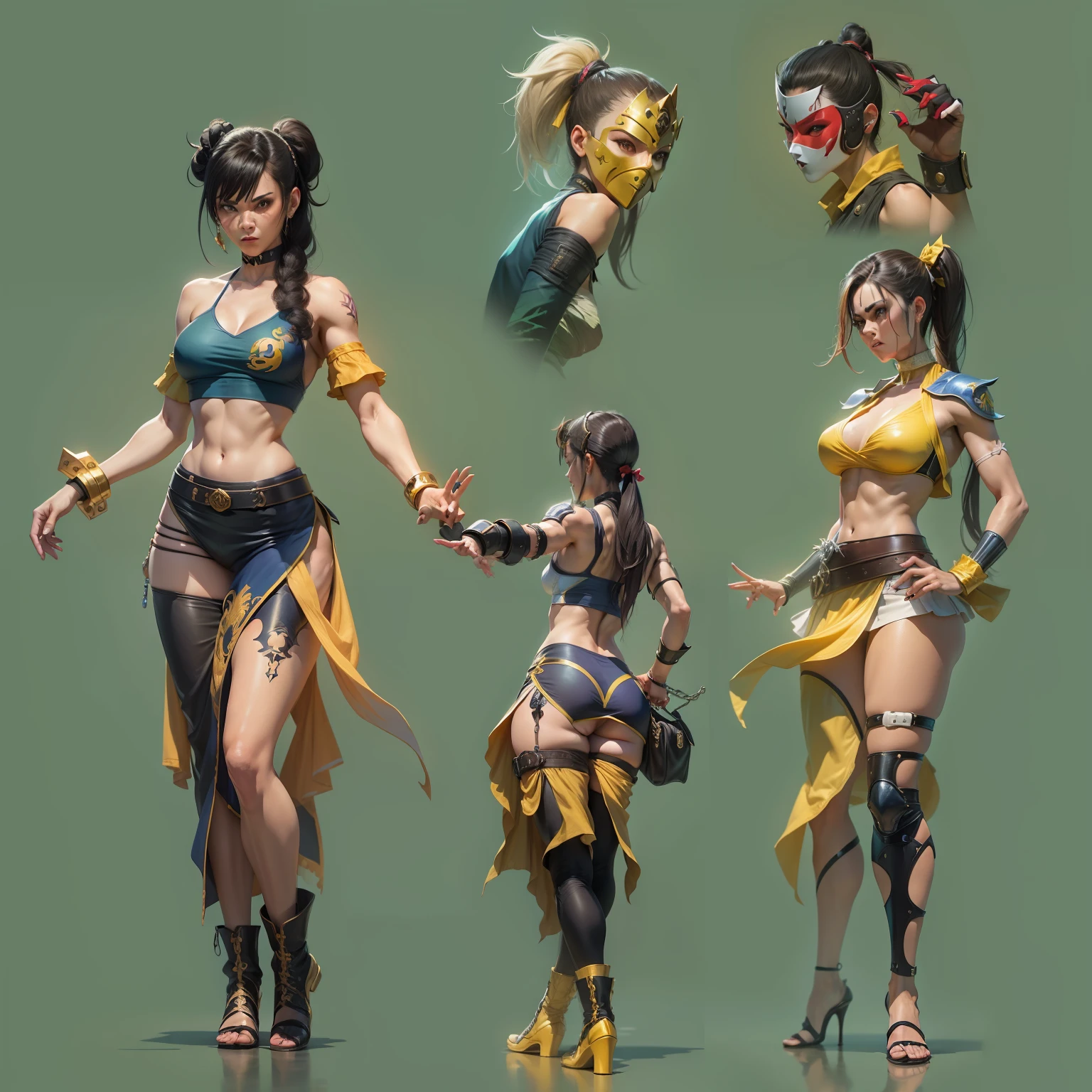 teatral style, 1 Personagem para jogo de luta estilo Street Fighter, King of Fighters, Tekken, Virtua Fighter. 1Lutadora mulher, 1 personagem, Cicatrizes, pose de luta, mostrando o corpo todo, jovem garota chinesa, roupa moderna, cyberpunk, Mask covering the whole face, Greek theatrical mask, chun li, Aquila Marin, V for Vendetta mask, garota lutadora, steel claws in the hands, garras estilo wolverine. luvas com garras, Vega.