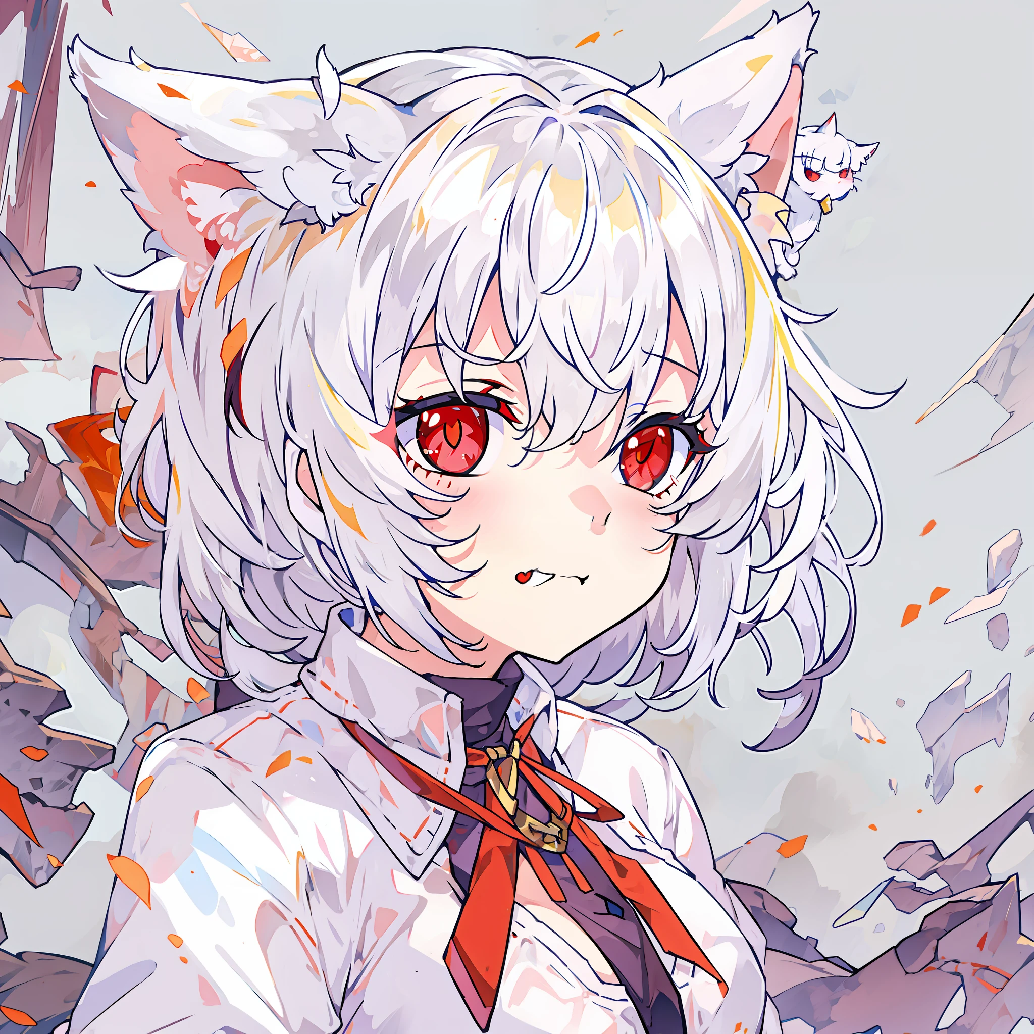 White-haired cat ears red-eyed girl