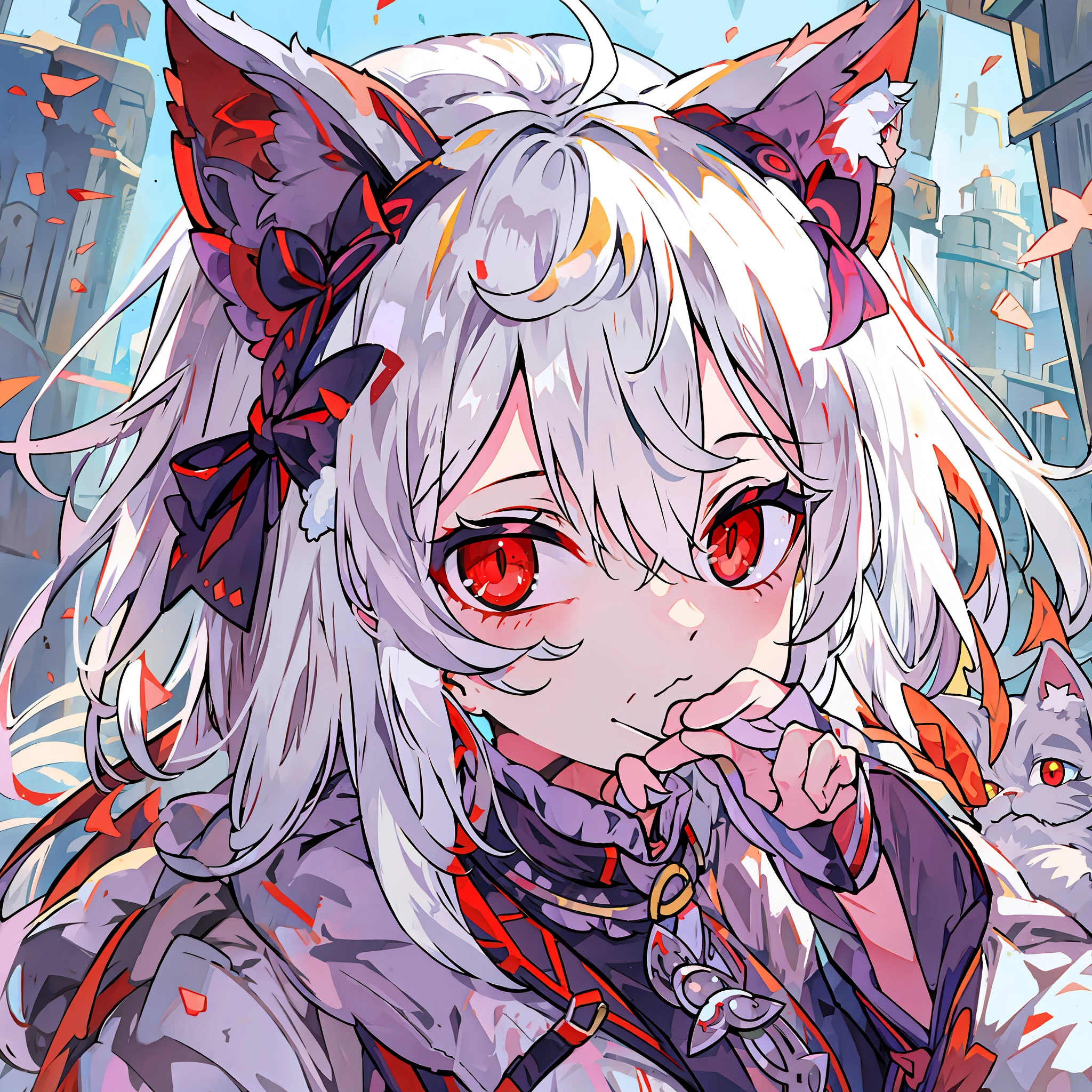 White-haired cat ears red-eyed girl