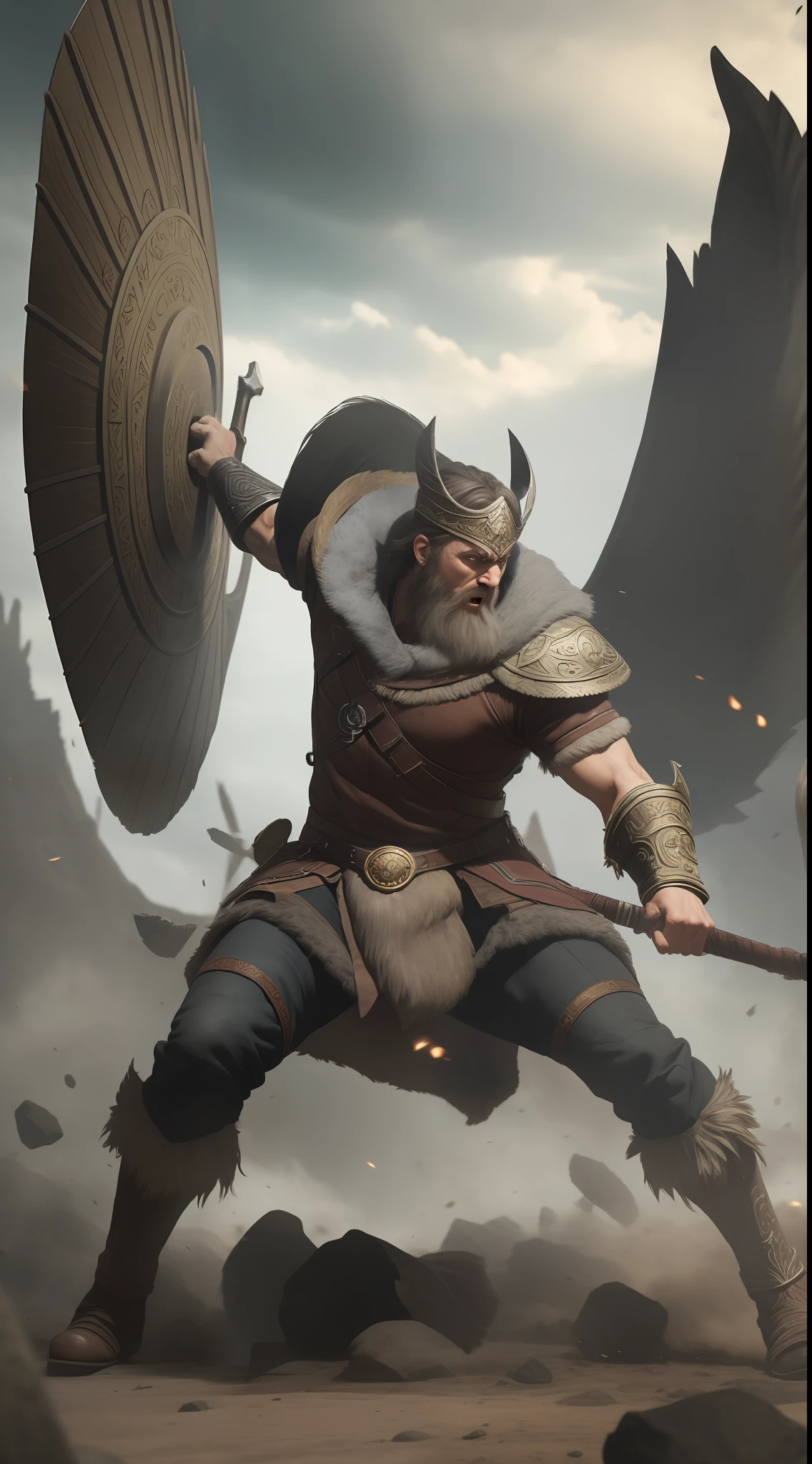 Odin in battle in valhalla cinematic realistic image