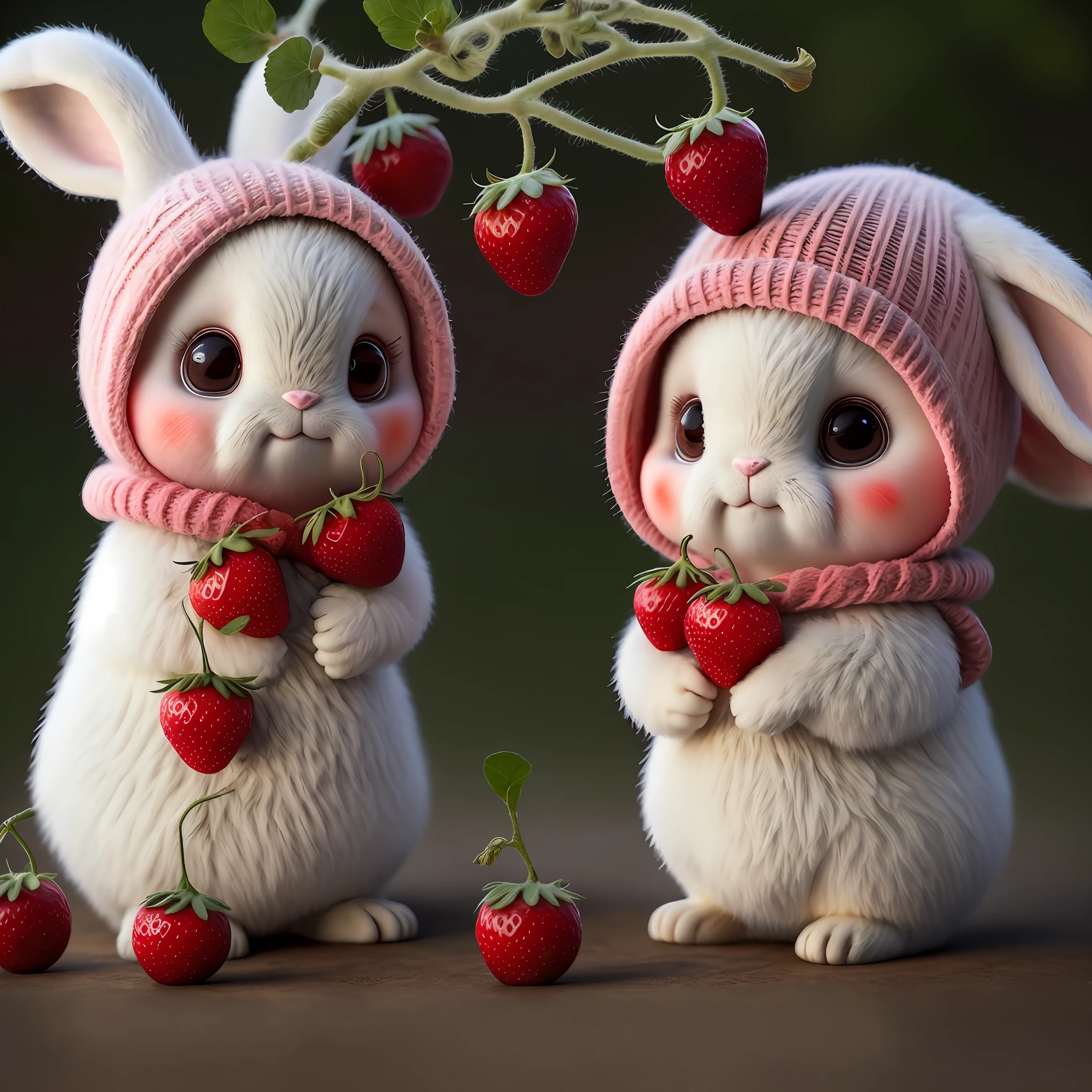 : 3. Rabbit, realistic, hairy, clothed animal, apple, dark circles, blush, cherry, food, fruit, full body, hat, non-human, strawberry, tomato, watermelon