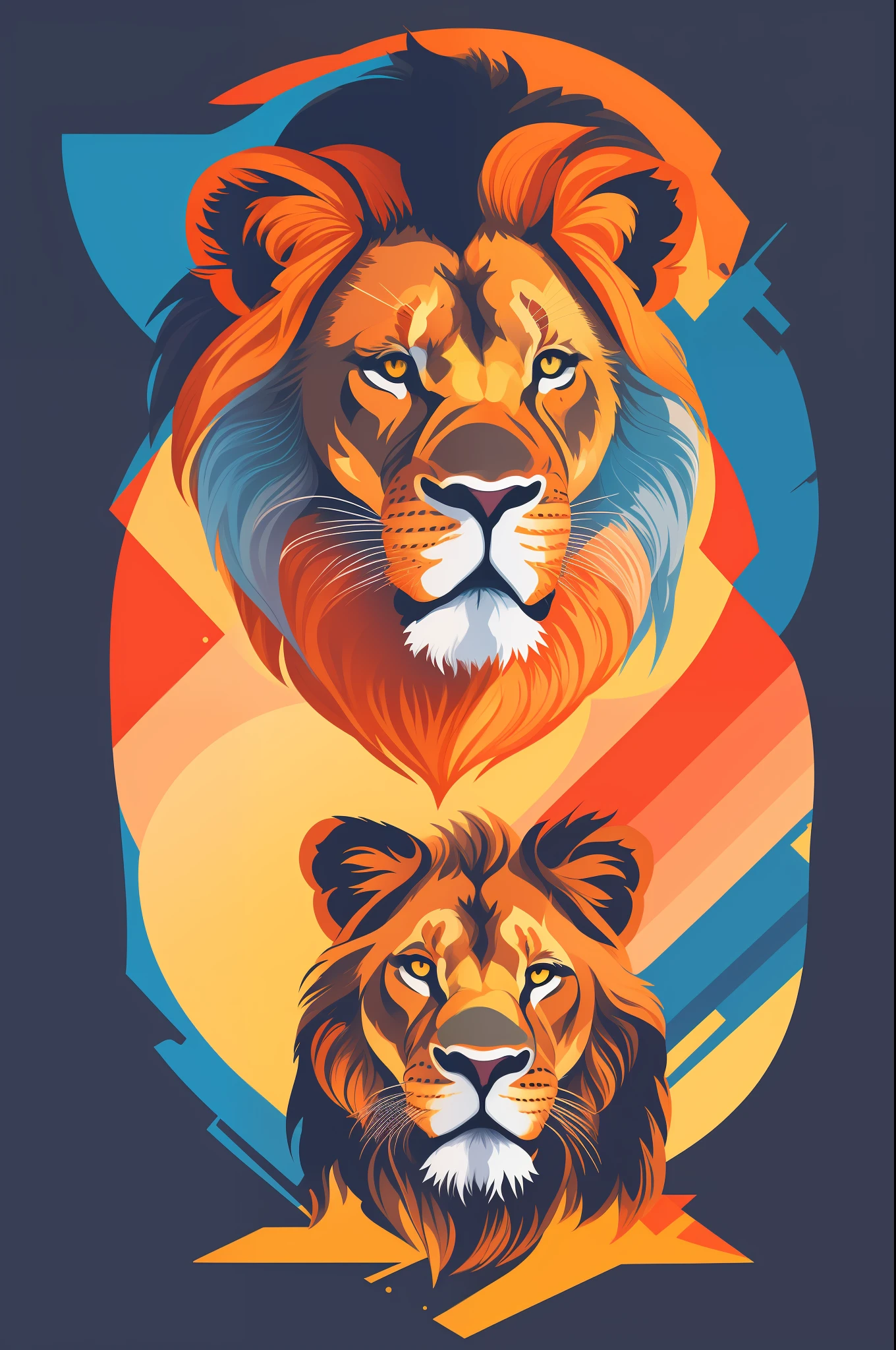 graphic design t-shirt, flat design, lion, Miami street, colorful hues, highly detailed clean, vector image, photo-realistic masterpiece, professional photography, realistic lion, simple sunrise background for the lion, flat black background, isometric, bright vector,high details,hd details,hd render,128k,master piece,award winning,