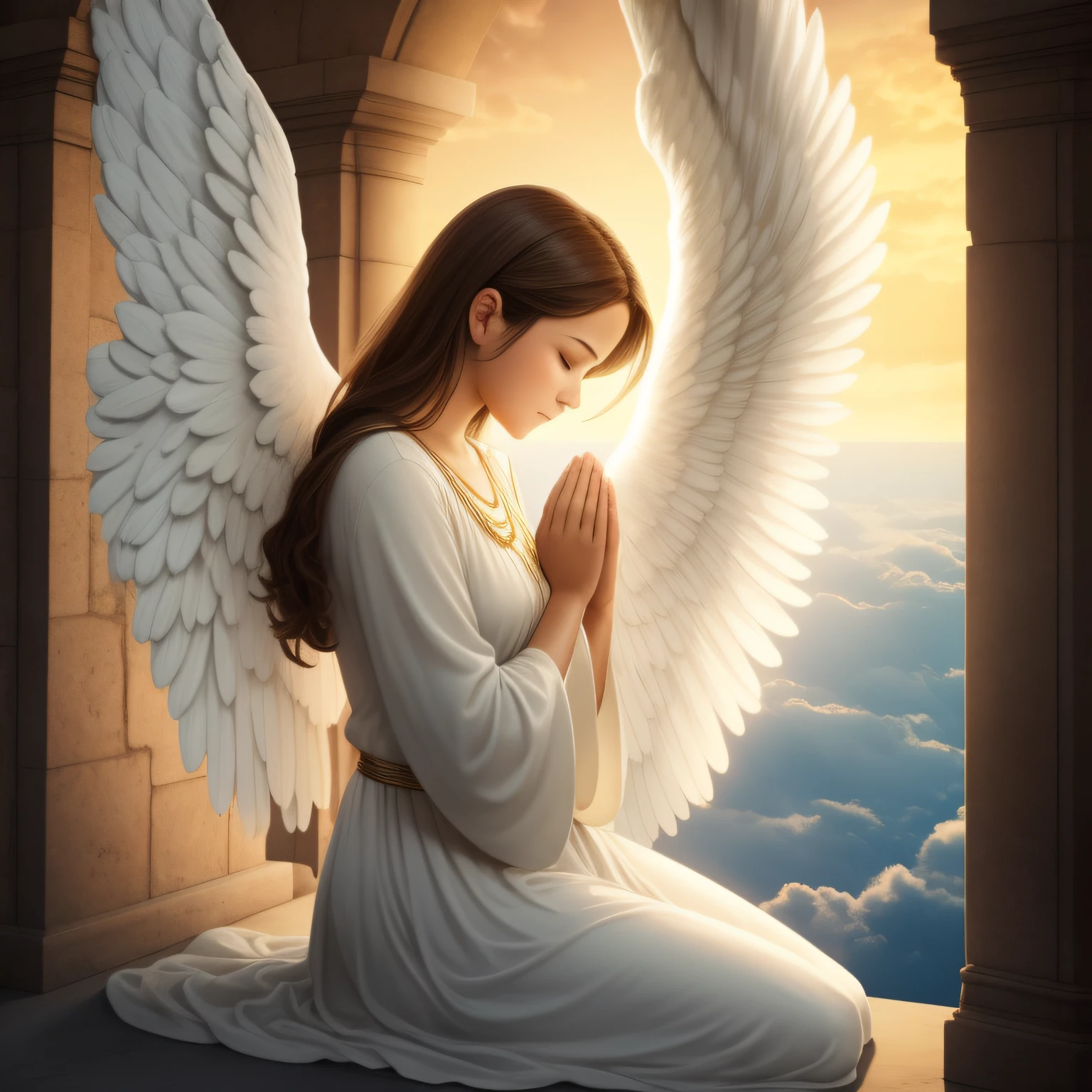 beautiful angel praying to the heavens